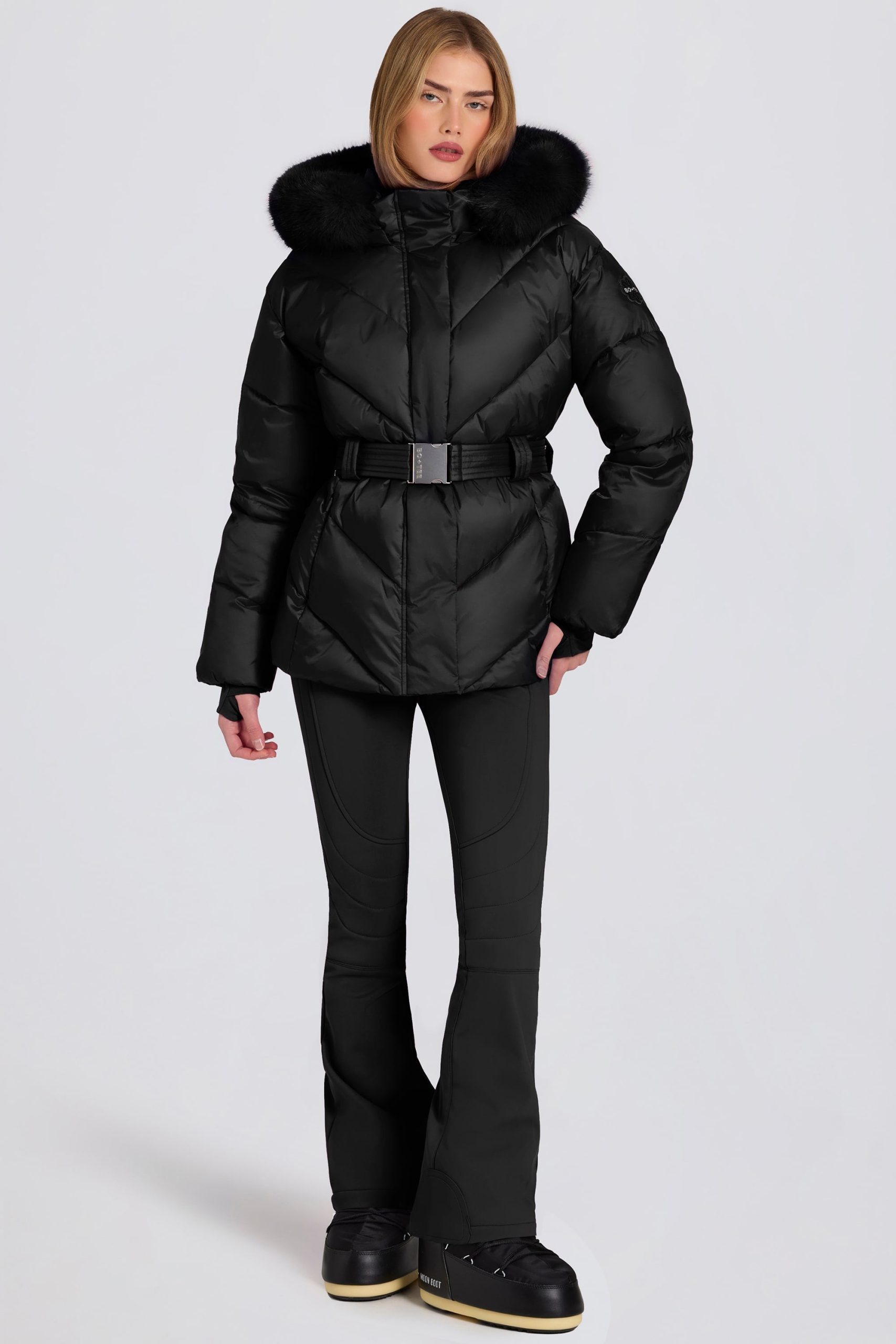 Waterproof Faux-Fur Hood Ski Jacket in Black - Image 4