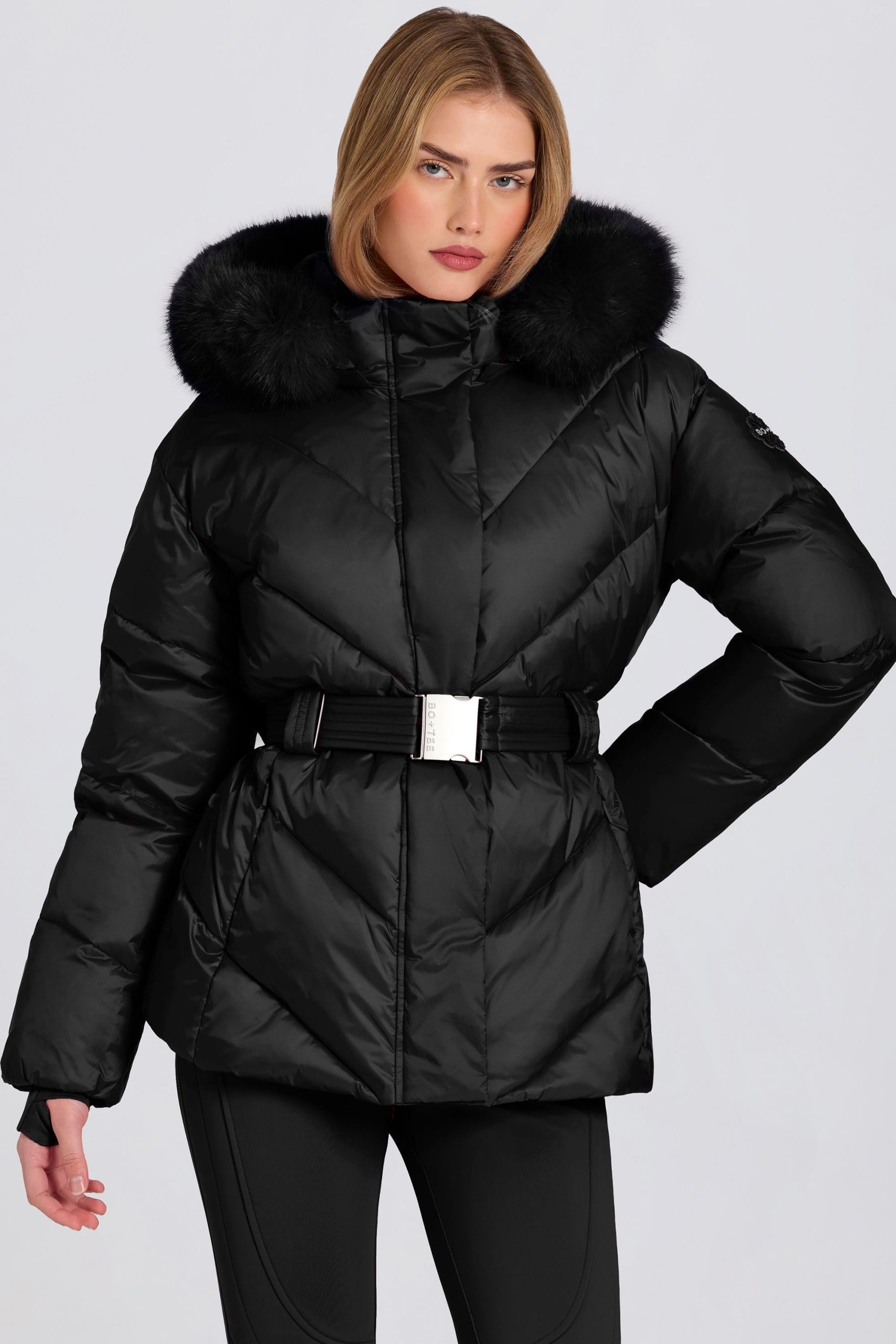 Waterproof Faux-Fur Hood Ski Jacket in Black - Image 6