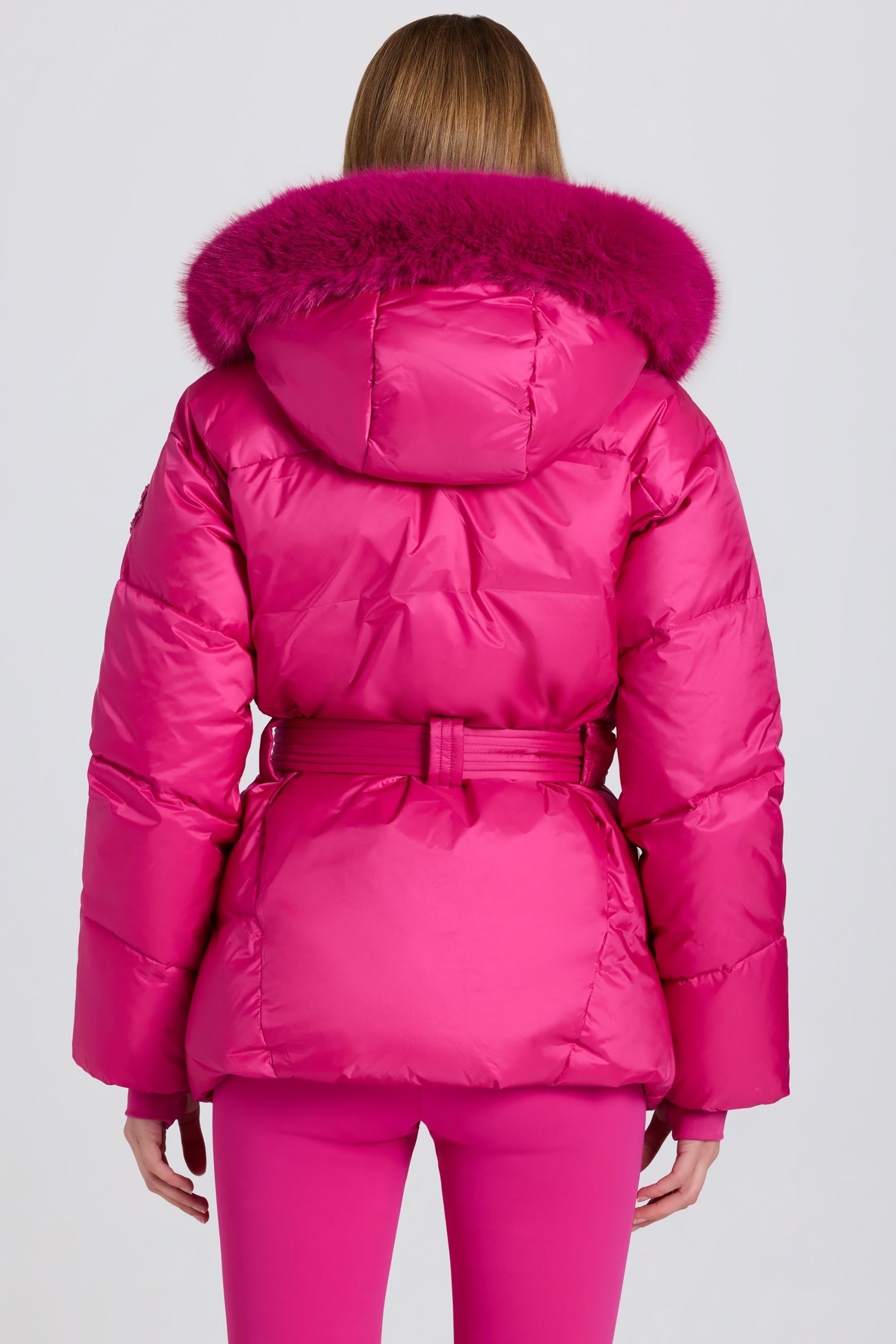 Waterproof Faux-Fur Hood Ski Jacket in Magenta Pink - Image 2