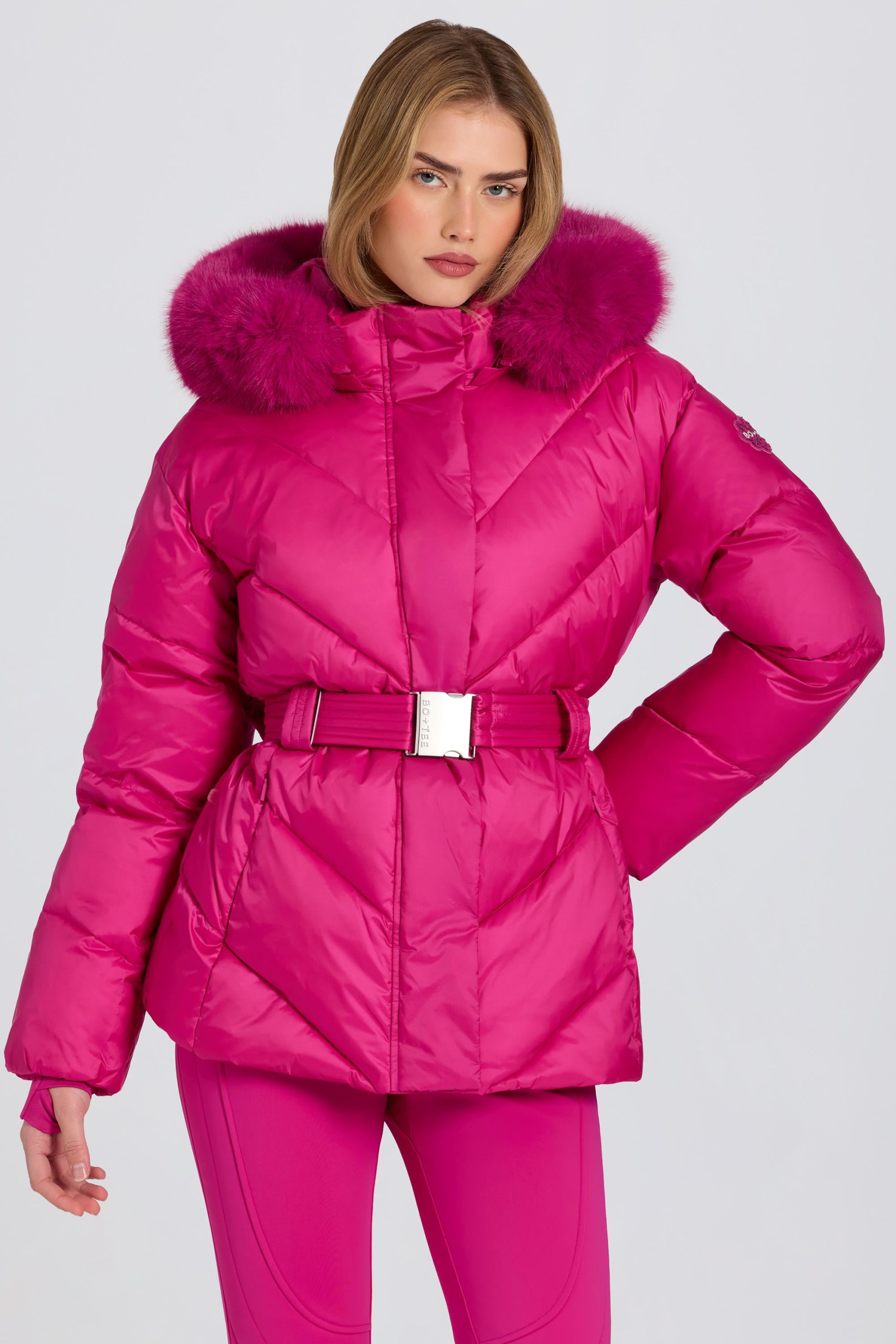 Waterproof Faux-Fur Hood Ski Jacket in Magenta Pink - Image 6