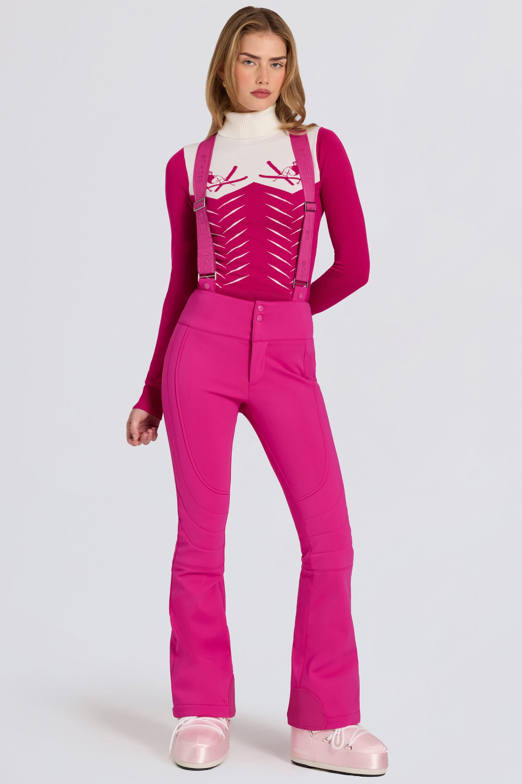 Waterproof High-Rise Salopettes with Suspenders in Magenta Pink - Image 5