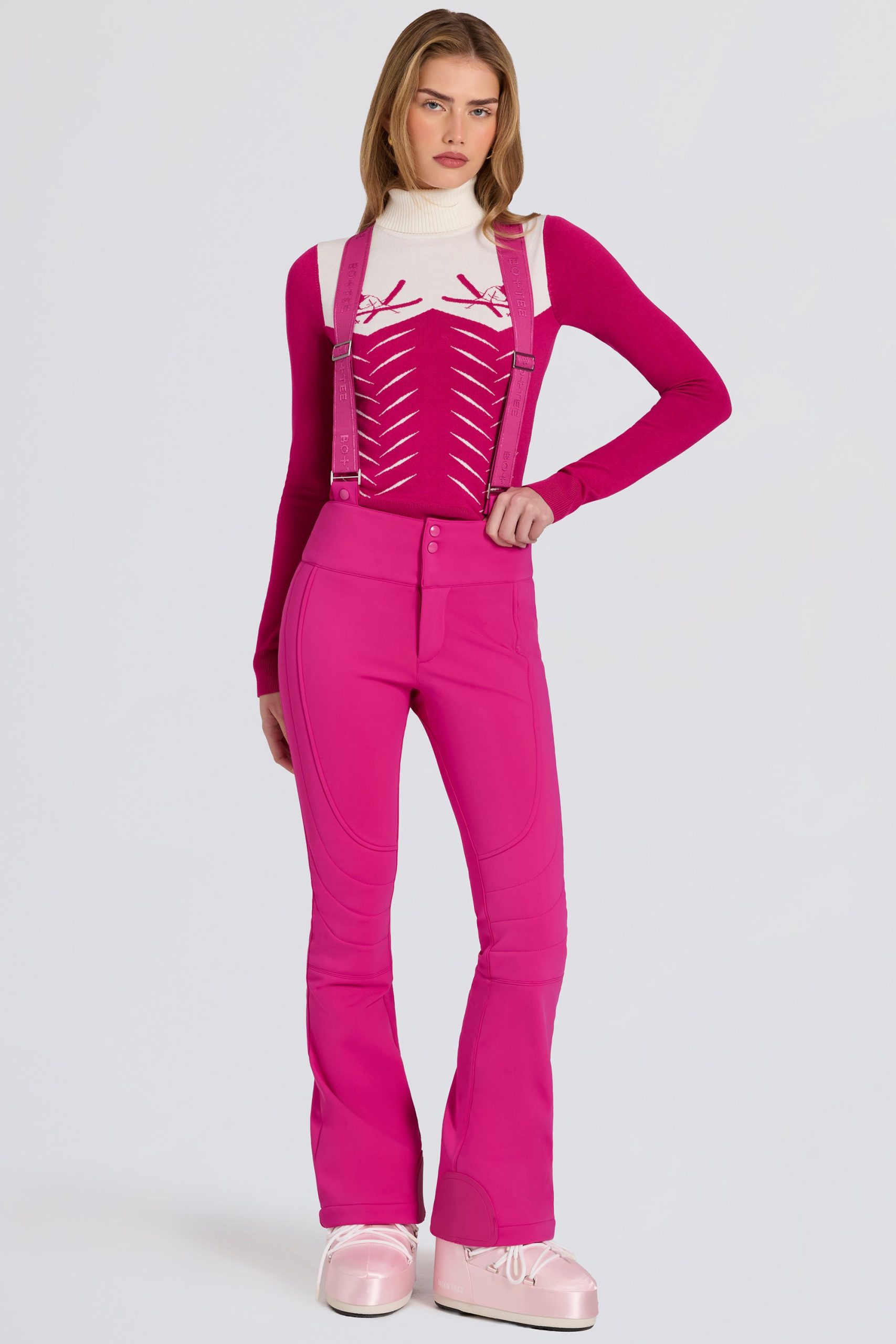 Waterproof High-Rise Salopettes with Suspenders in Magenta Pink - Image 6