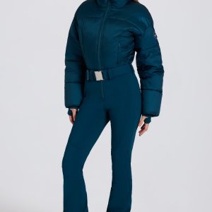 Waterproof Padded Belted Ski Suit in Teal