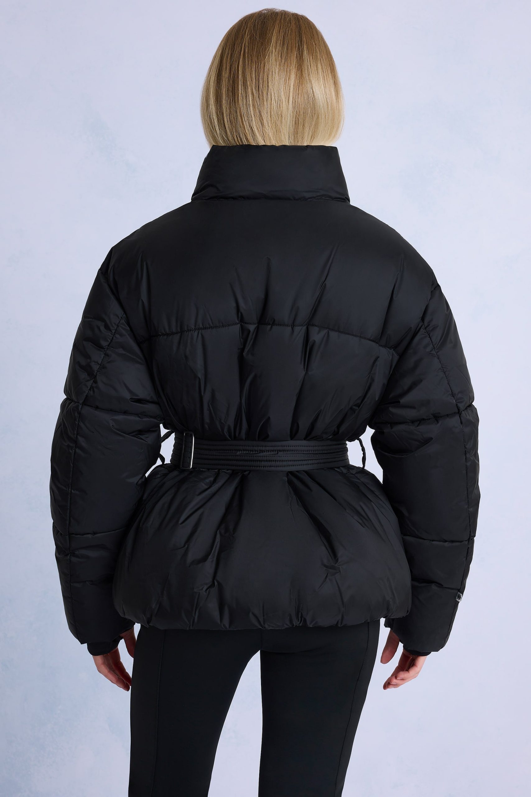Waterproof Belted Oversized Ski Jacket in Black - Image 2