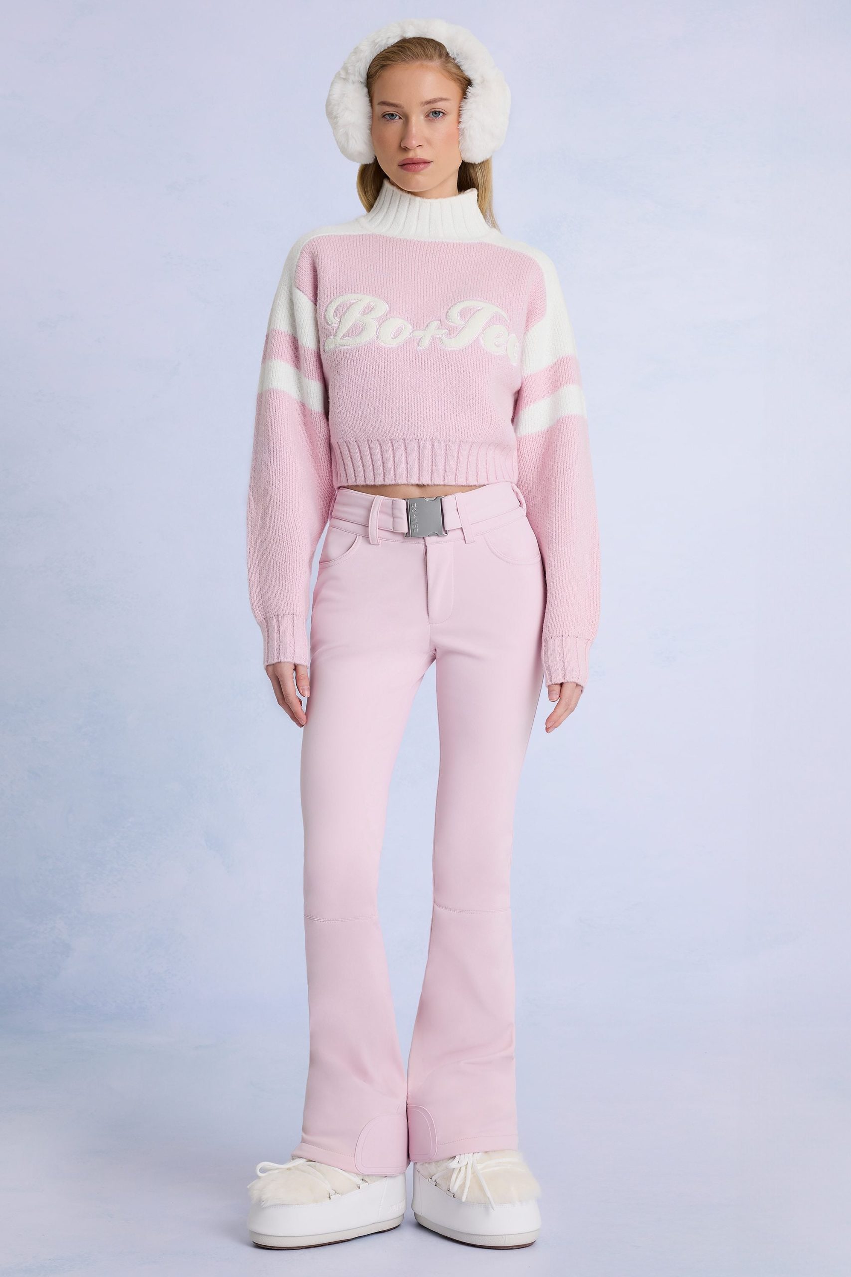 Waterproof Belted Ski Salopettes in Powder Pink - Image 2