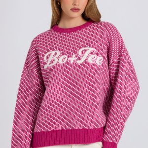 Knit Logo Oversized Jumper in Magenta Pink