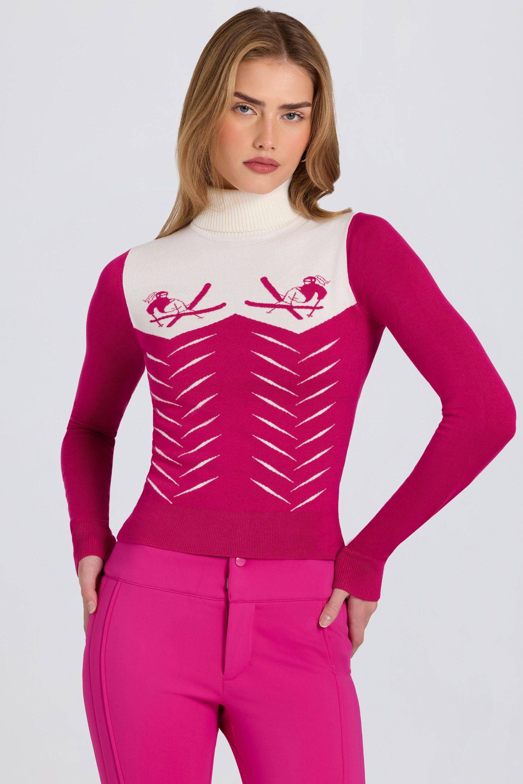 Knit Long-Sleeve Fitted Top in Magenta Pink - Image 5