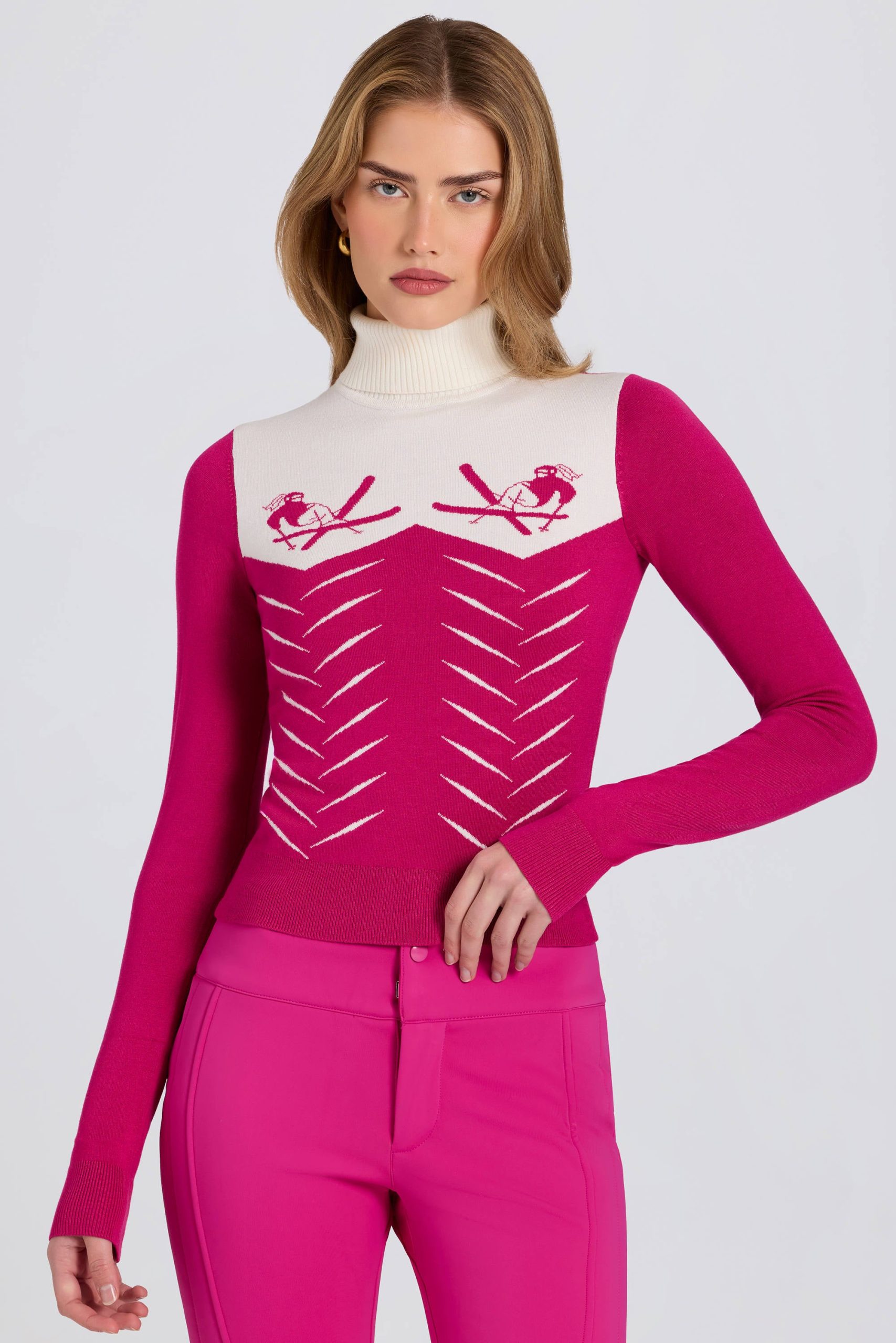 Knit Long-Sleeve Fitted Top in Magenta Pink - Image 6