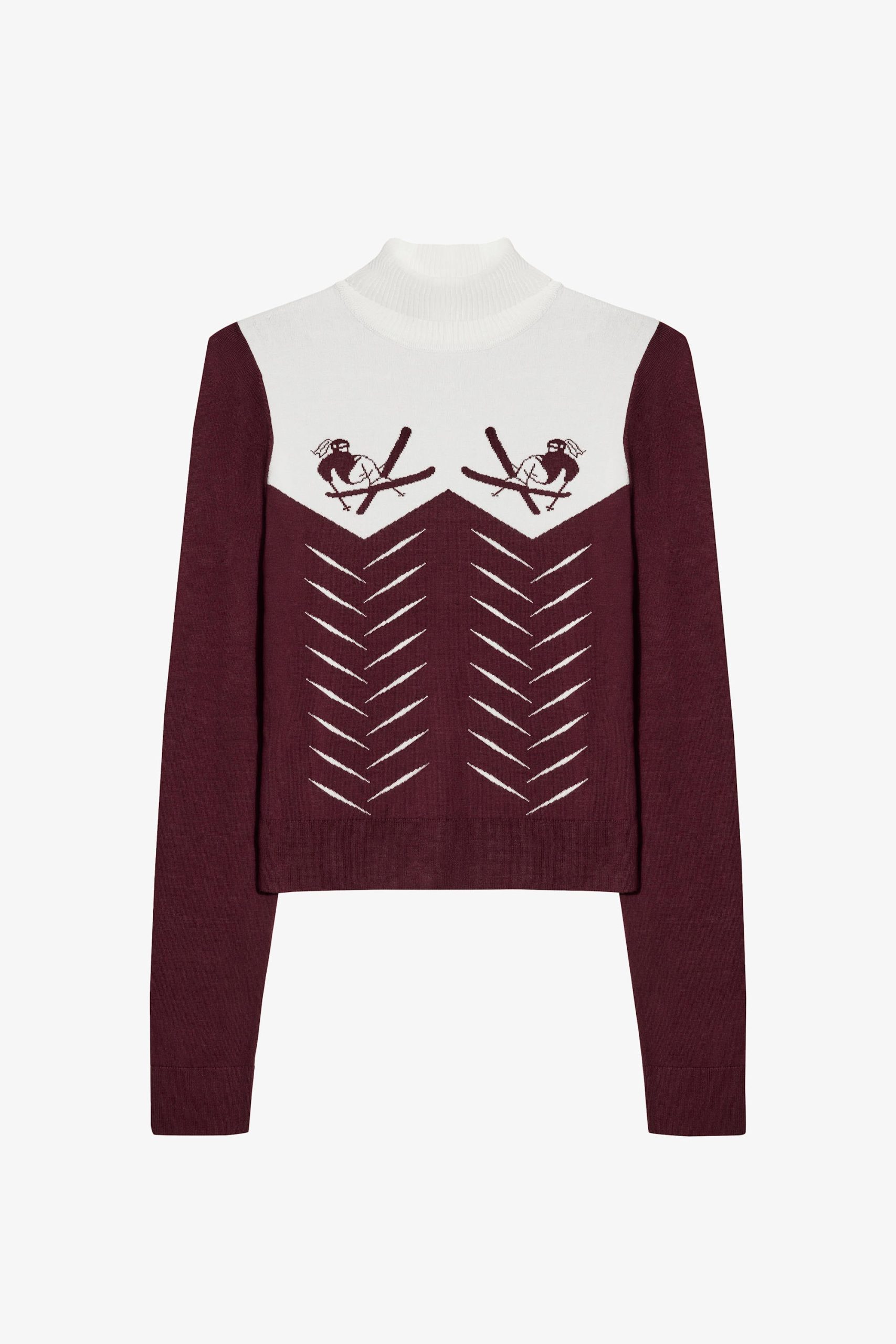 Knit Long-Sleeve Fitted Top in Burgundy - Image 4