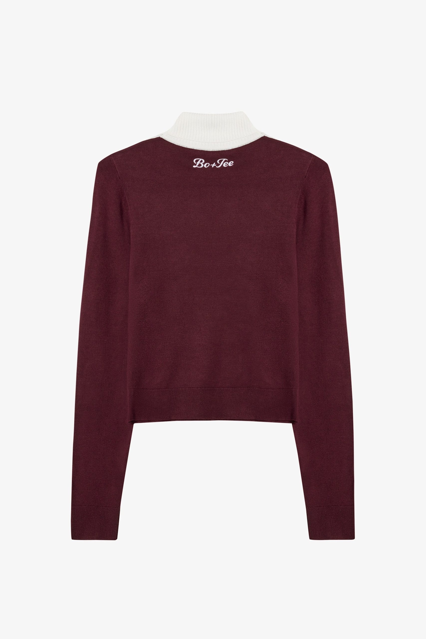 Knit Long-Sleeve Fitted Top in Burgundy - Image 5