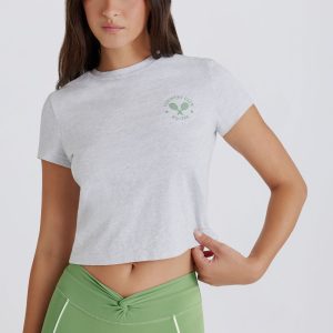 Cropped Graphic T-Shirt in Grey Marl