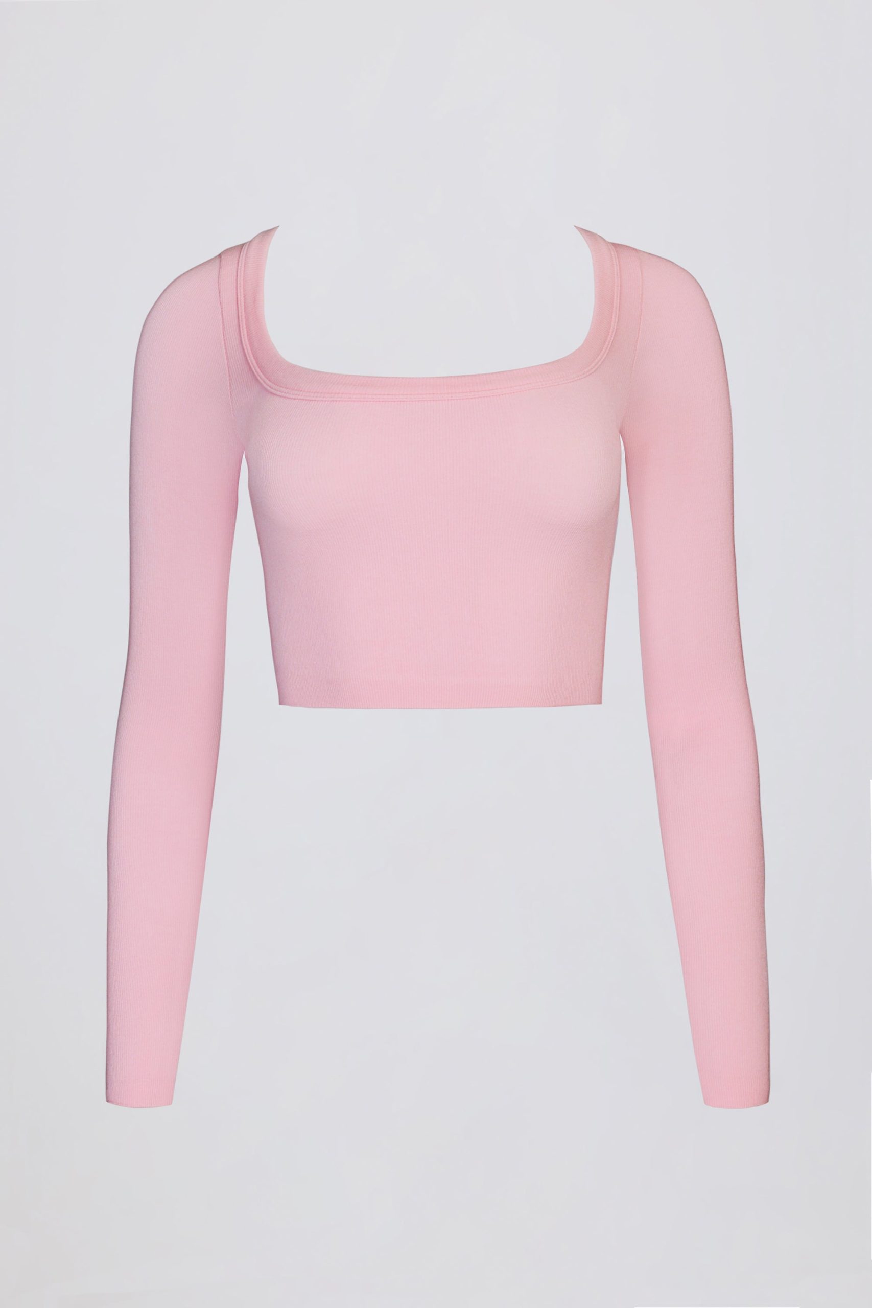 Seamless Soft Rib Cut-Out Crop Top in Powder Pink - Image 4