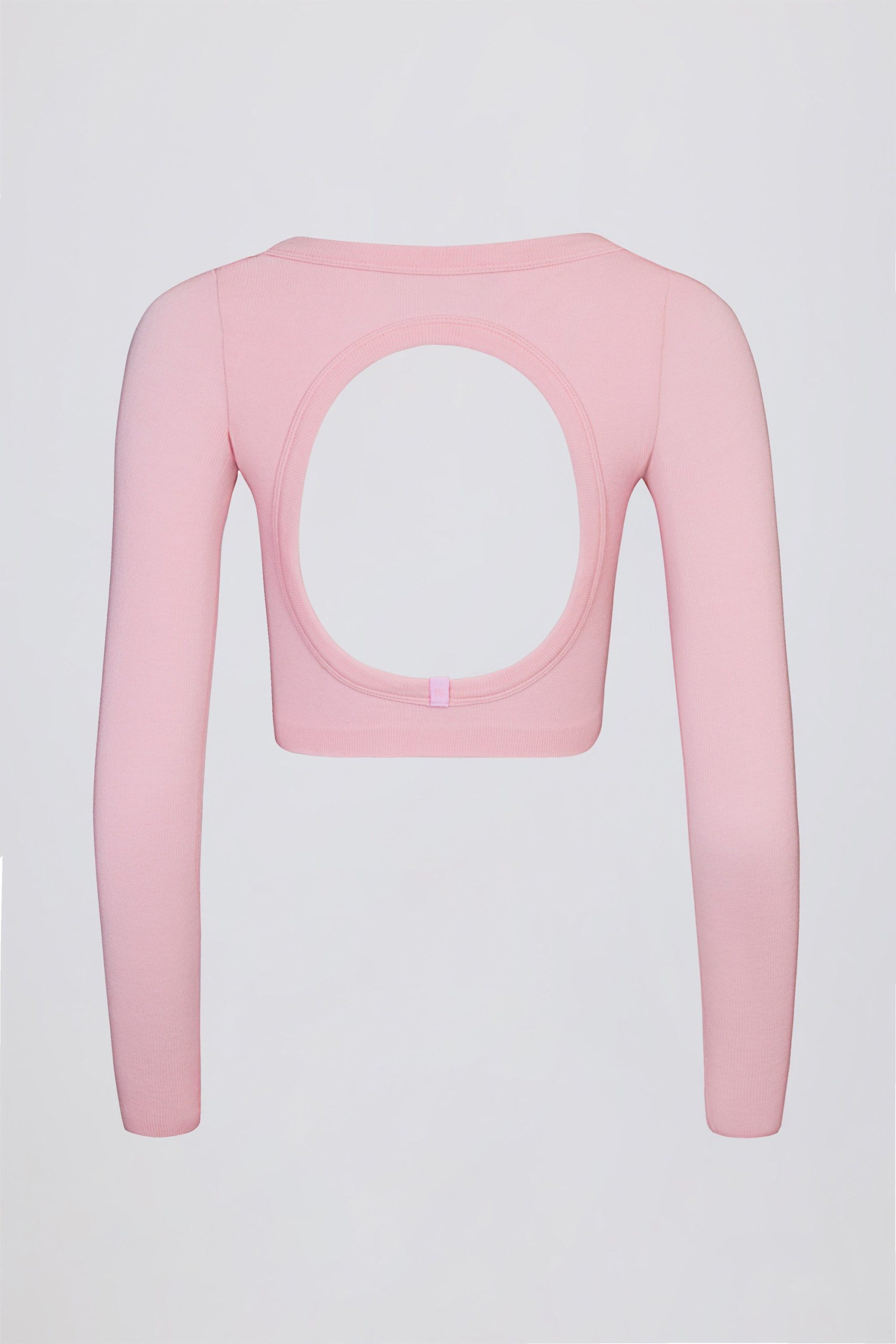 Seamless Soft Rib Cut-Out Crop Top in Powder Pink - Image 5