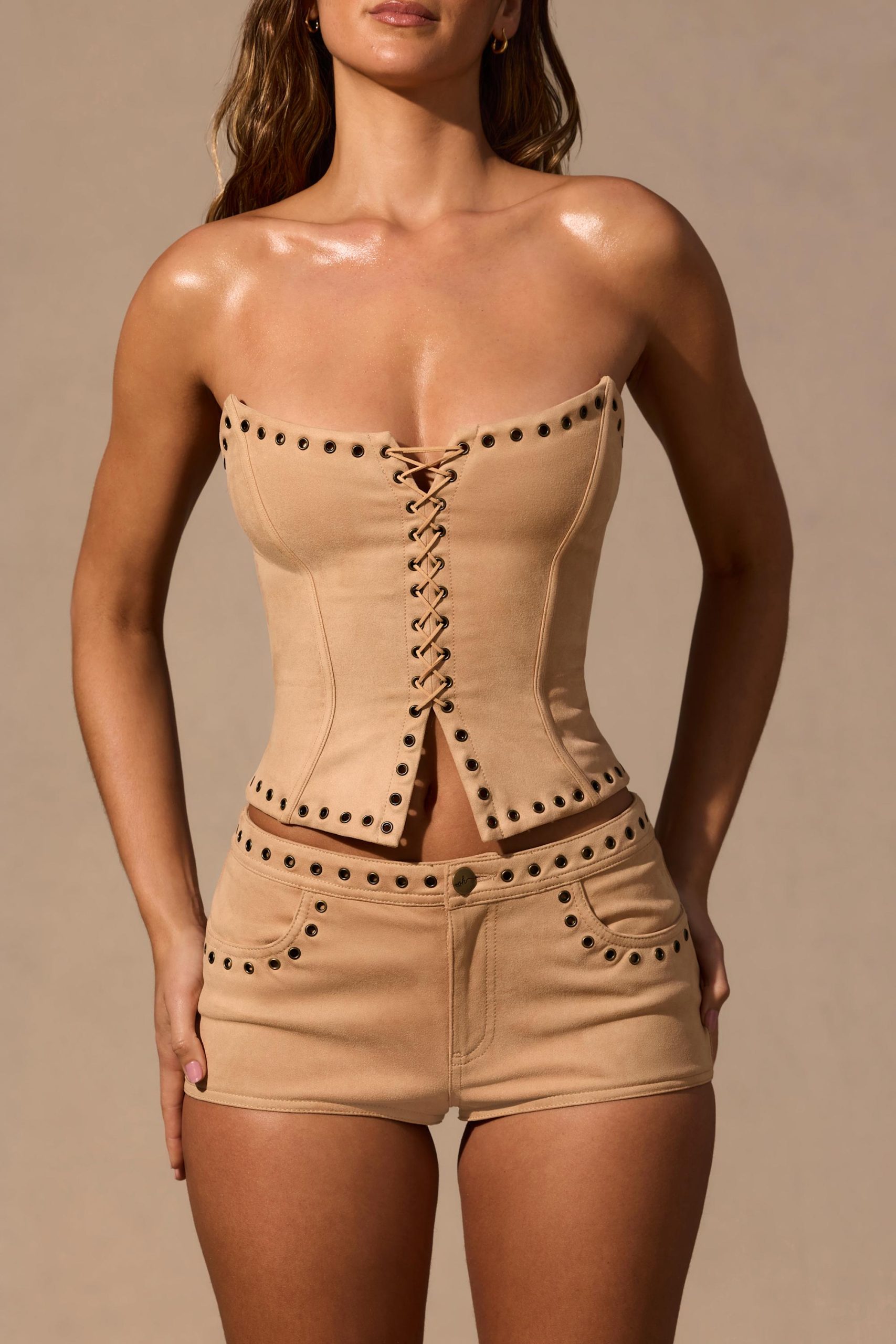 Lace-Up Corset Top in Tan - Image 4