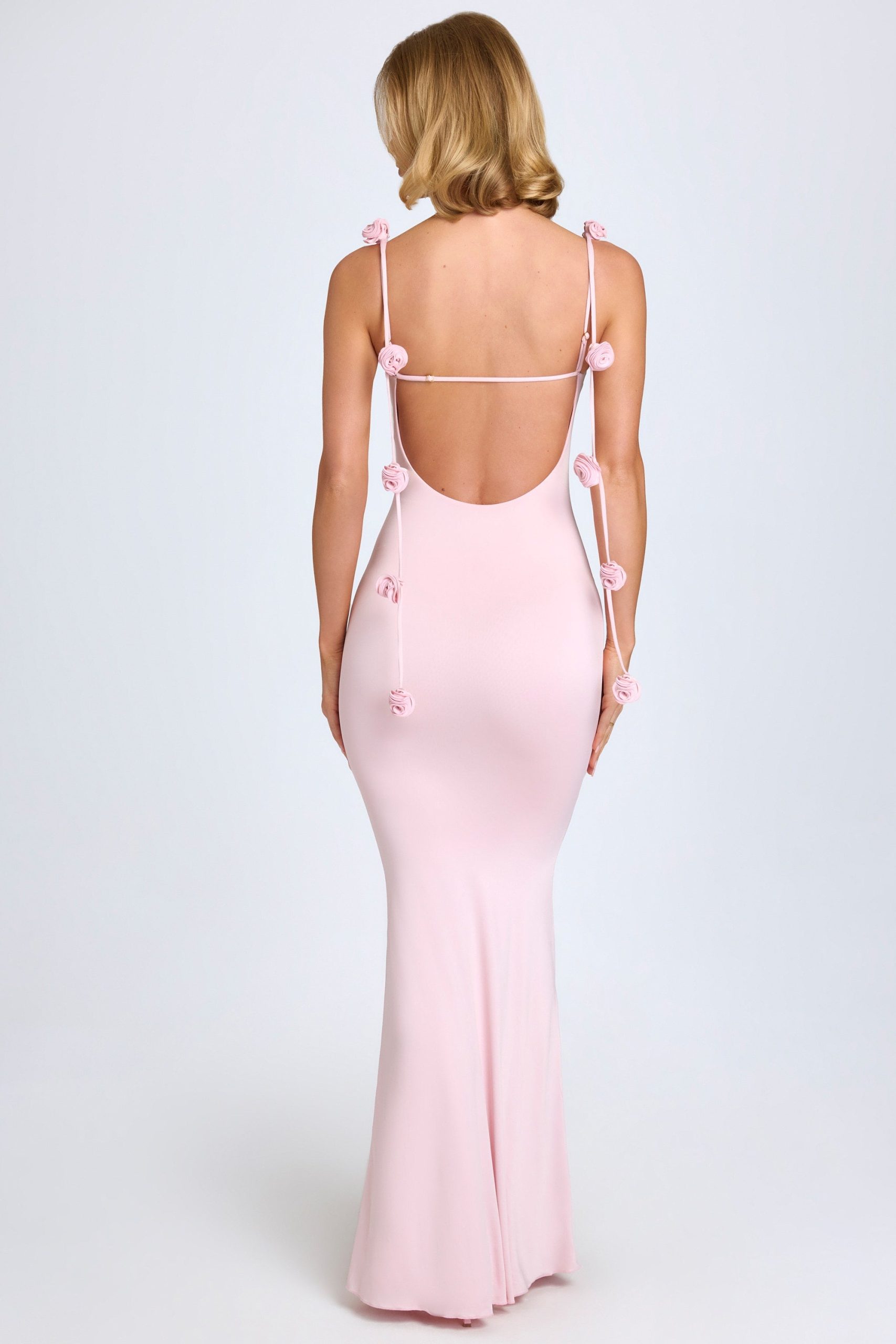 Slinky Jersey Floral-Appliqu???Gown in Blush - Image 6