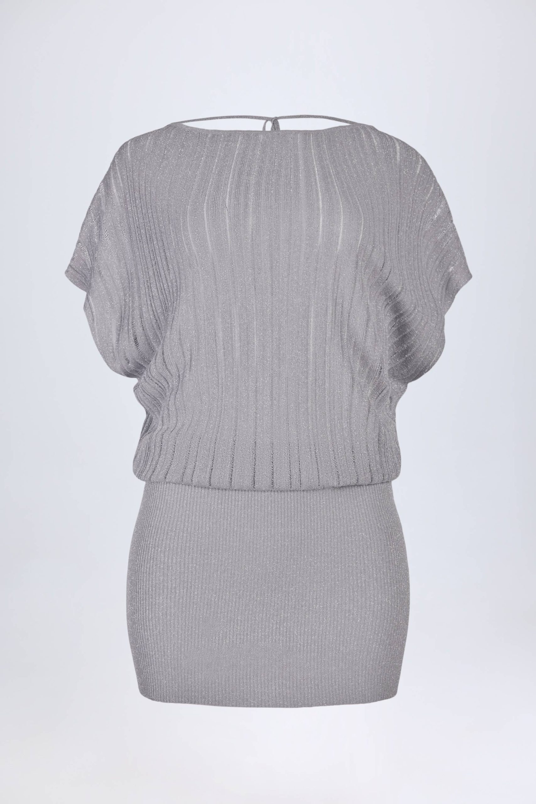 Backless Batwing Mini Dress in Silver - Image 3