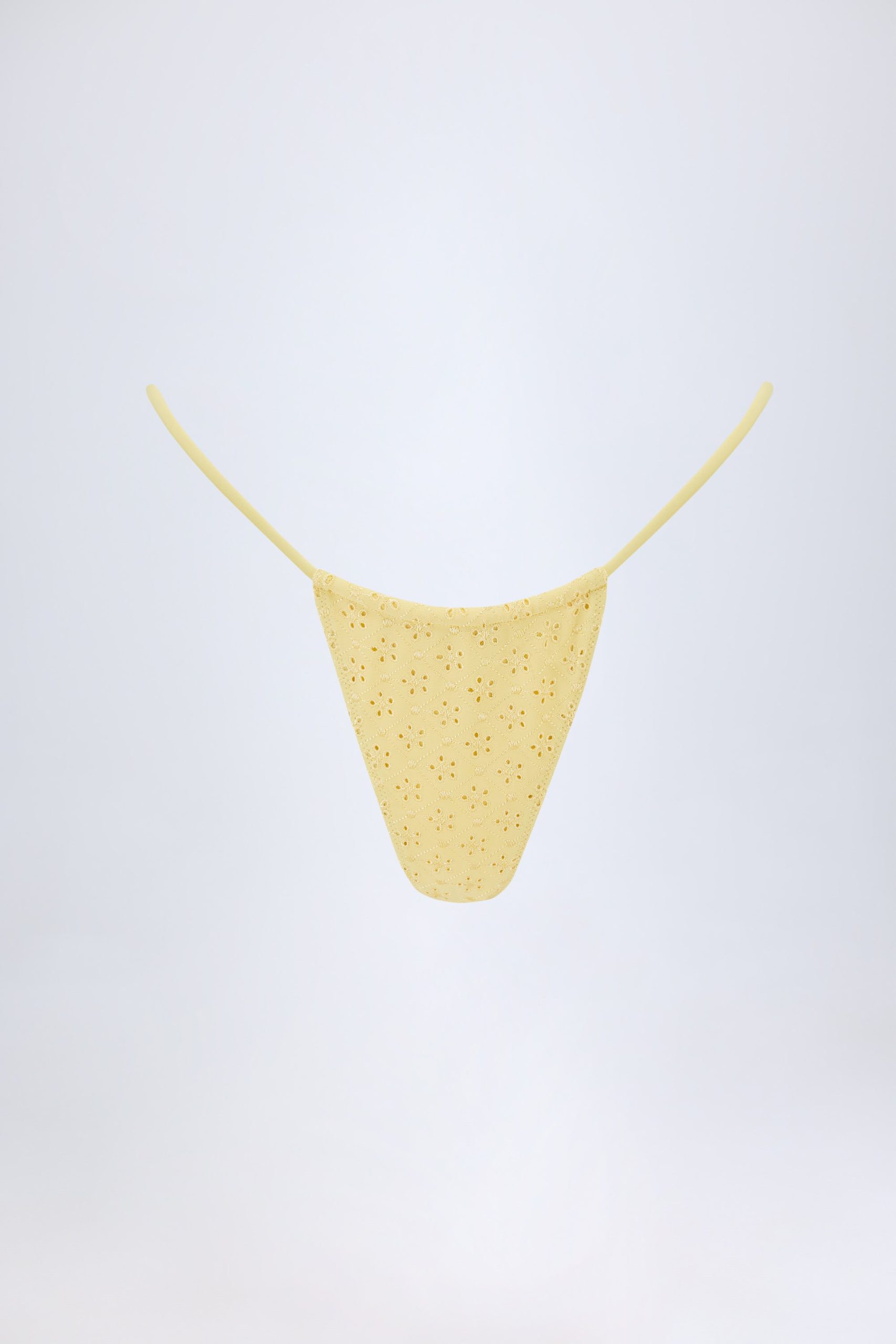 Broderie Anglaise Drawstring Bikini Bottoms in Lemon Yellow - Image 2
