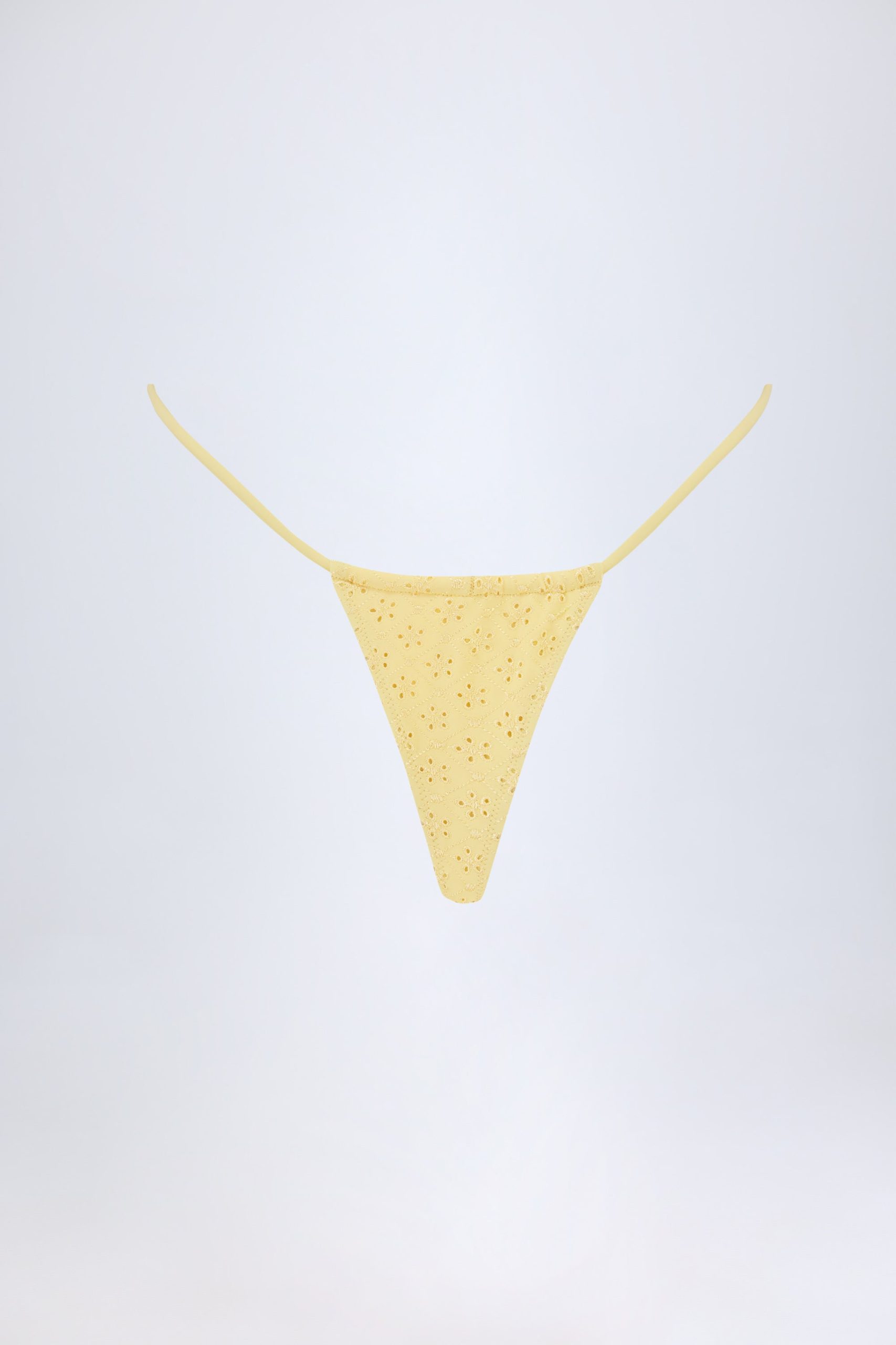 Broderie Anglaise Drawstring Bikini Bottoms in Lemon Yellow - Image 3