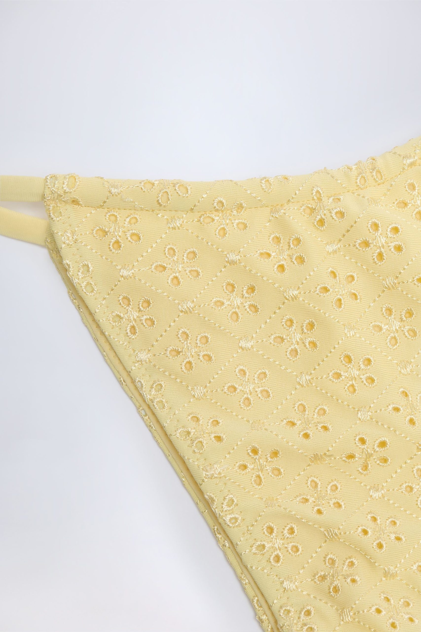 Broderie Anglaise Drawstring Bikini Bottoms in Lemon Yellow - Image 5