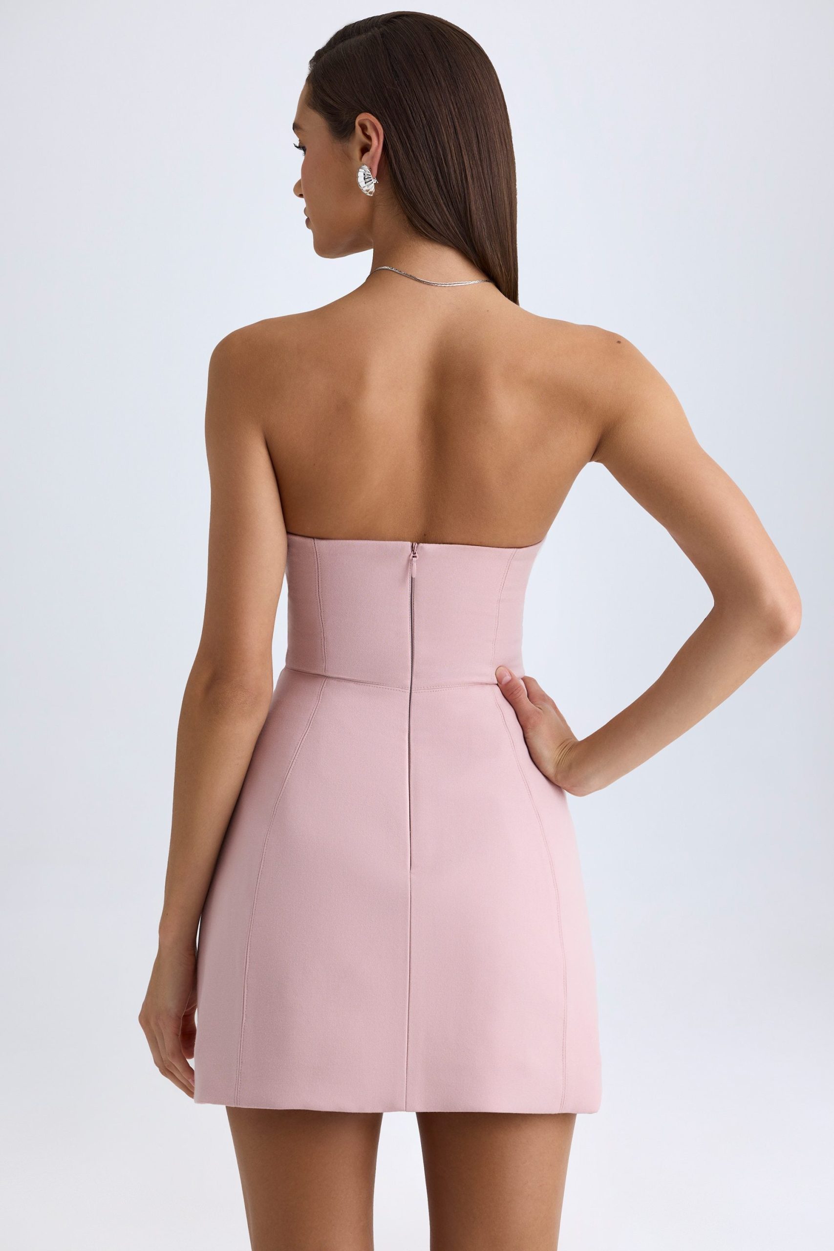 Strapless Structured Tulip Mini Dress in Pink Mauve - Image 3
