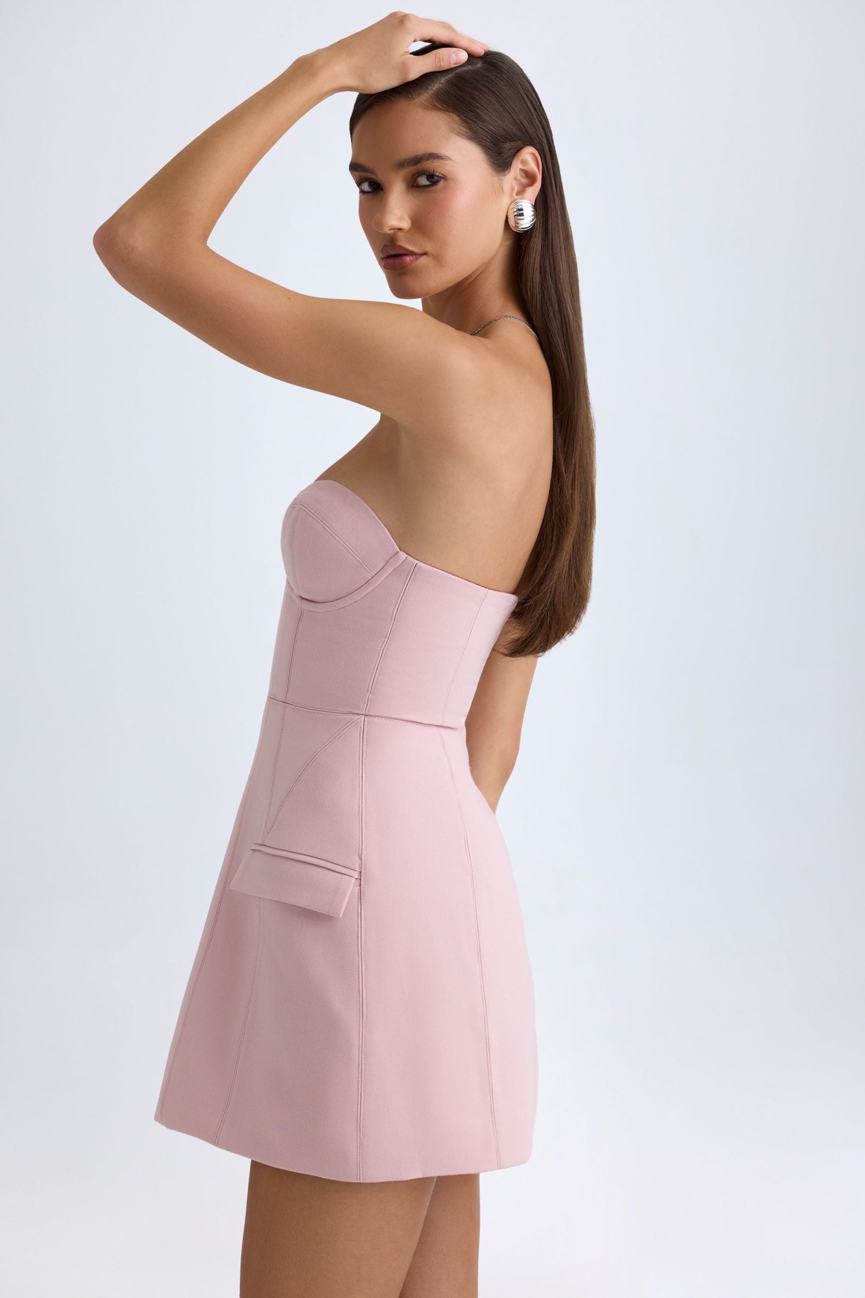 Strapless Structured Tulip Mini Dress in Pink Mauve - Image 4