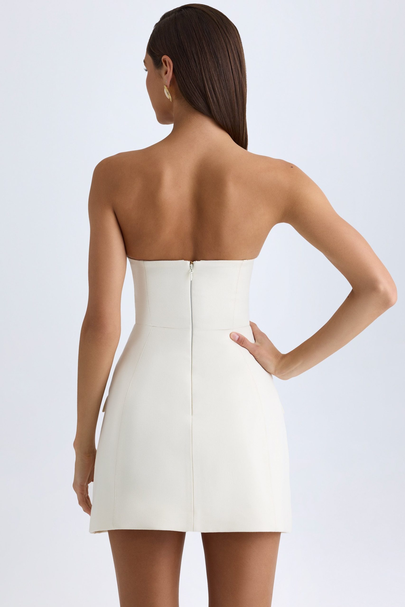 Strapless Structured Tulip Mini Dress in Vanilla - Image 3