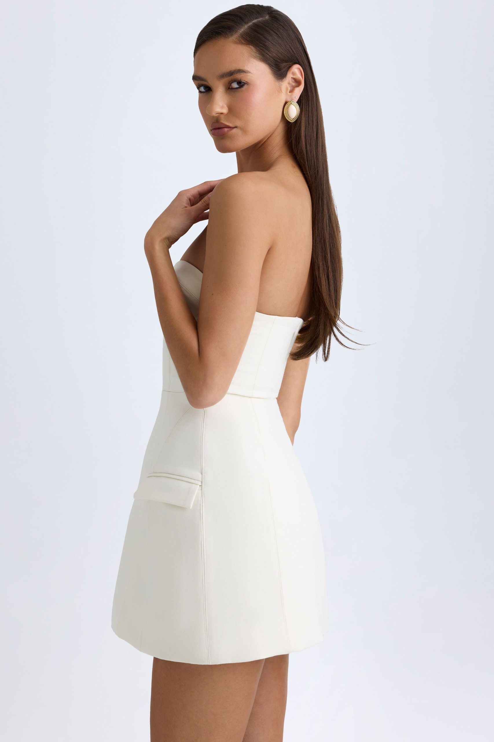 Strapless Structured Tulip Mini Dress in Vanilla - Image 4