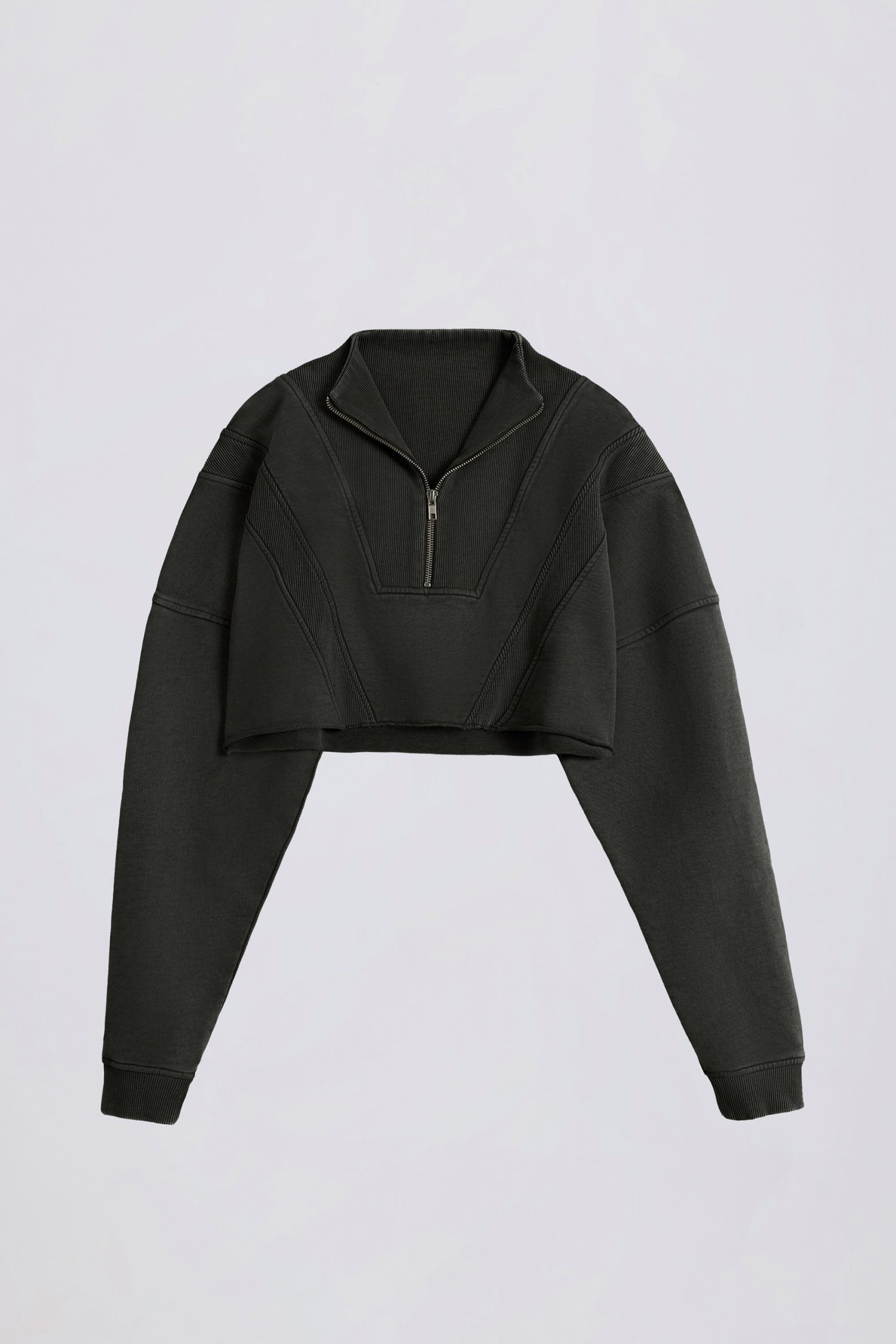 Cotton Jersey Acid Wash Cropped Sweatshirt in Ash - Image 2