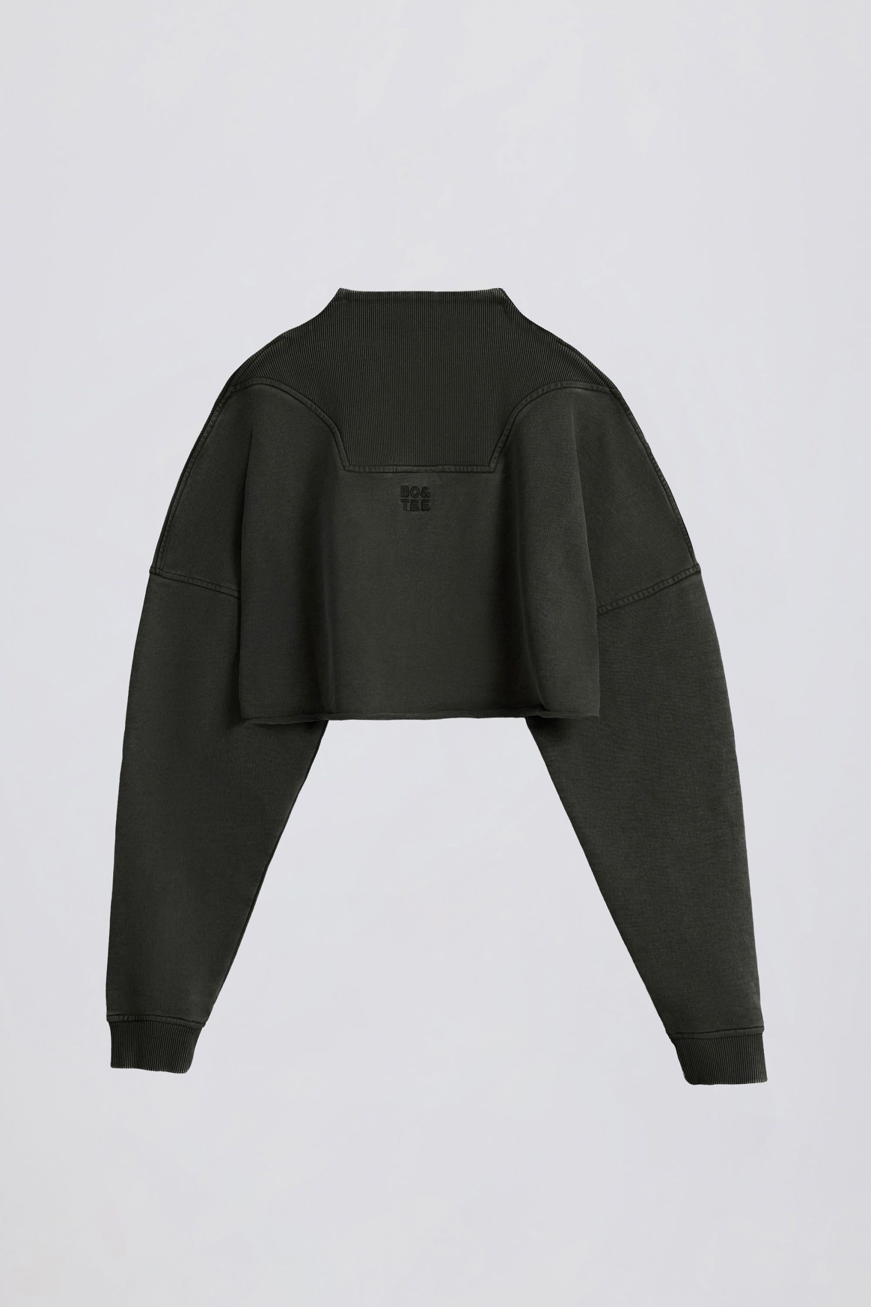 Cotton Jersey Acid Wash Cropped Sweatshirt in Ash - Image 3