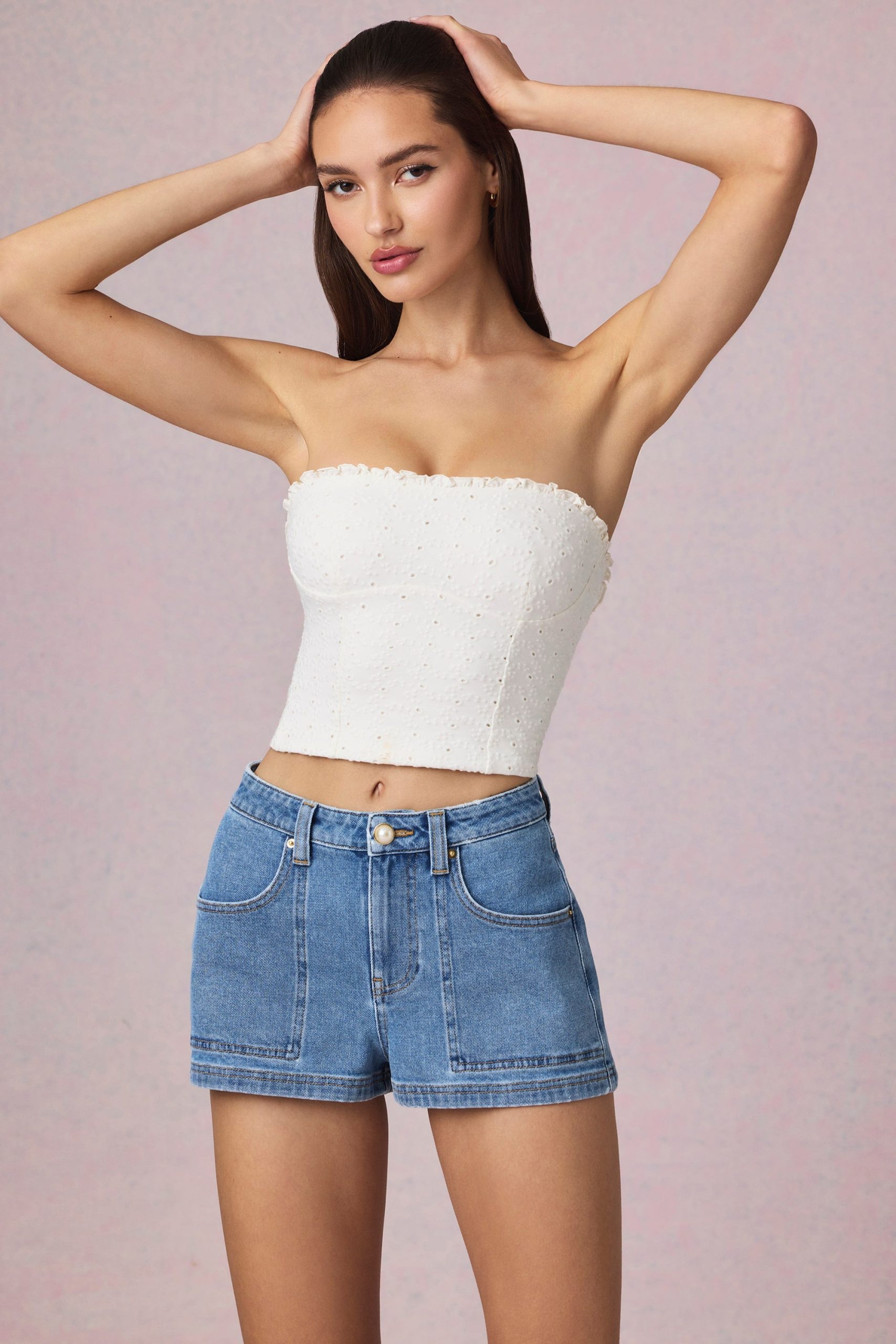High-Waist A-Line Shorts in Mid-Blue Wash - Image 10