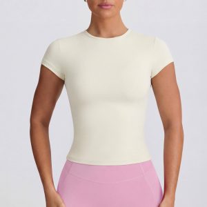 Cut-Out Longline T-Shirt in Cream