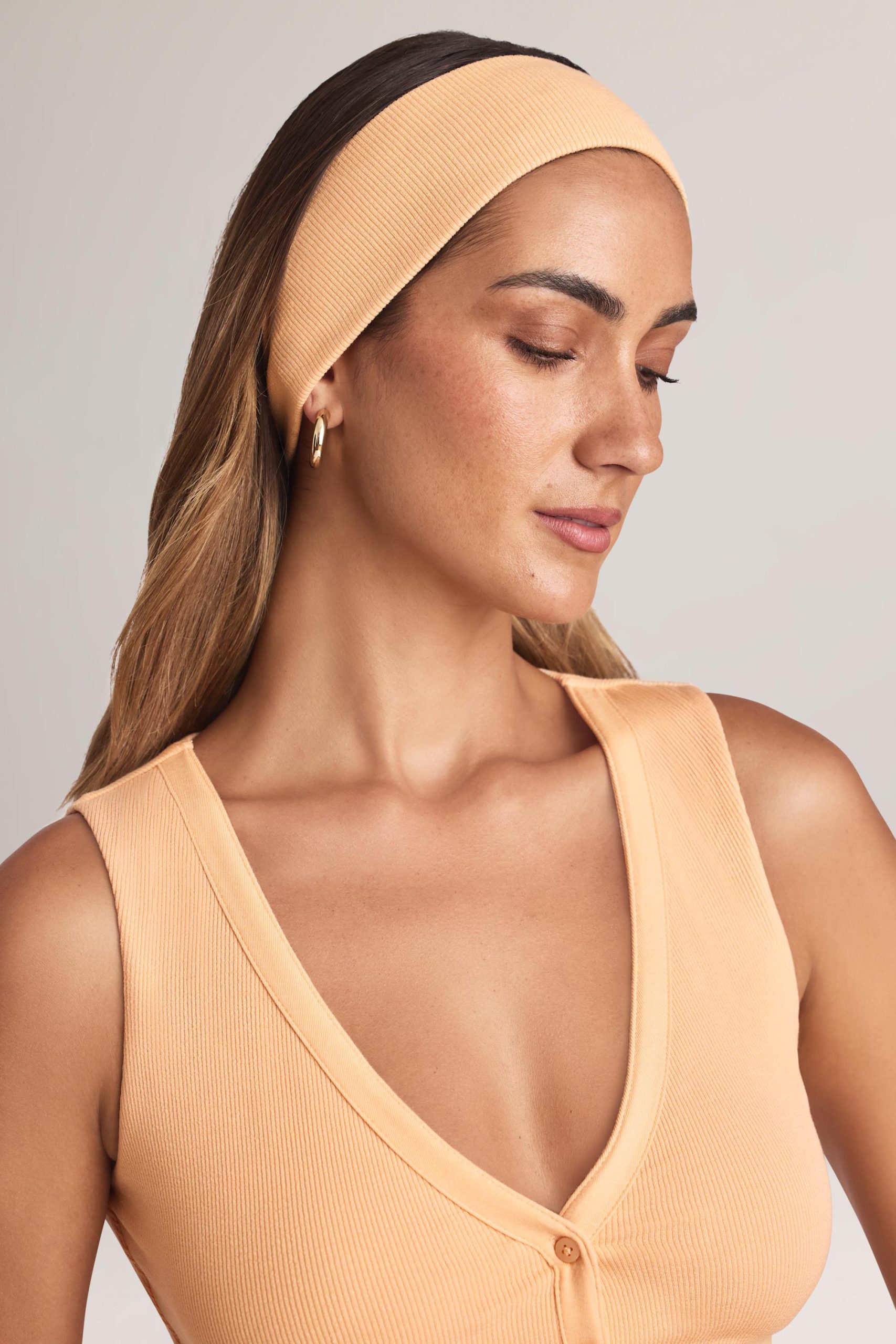 Modal Ribbed Headband in Peach - Image 2