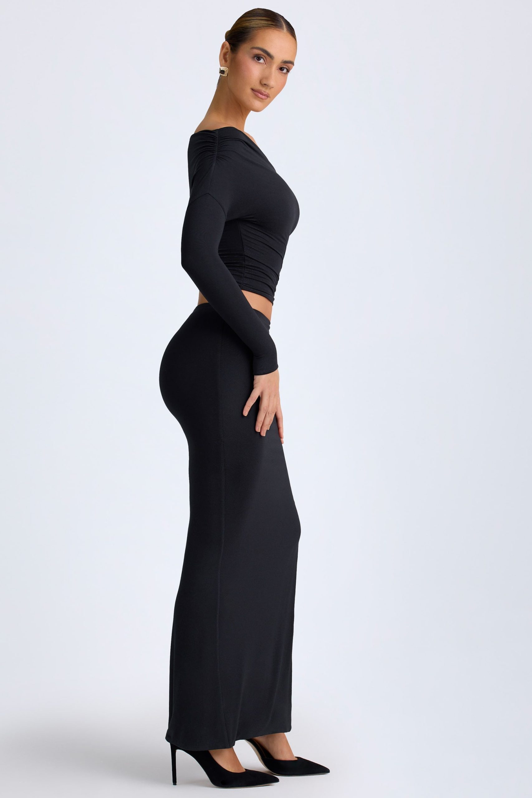 Modal Low-Rise Maxi Skirt in Black - Image 7