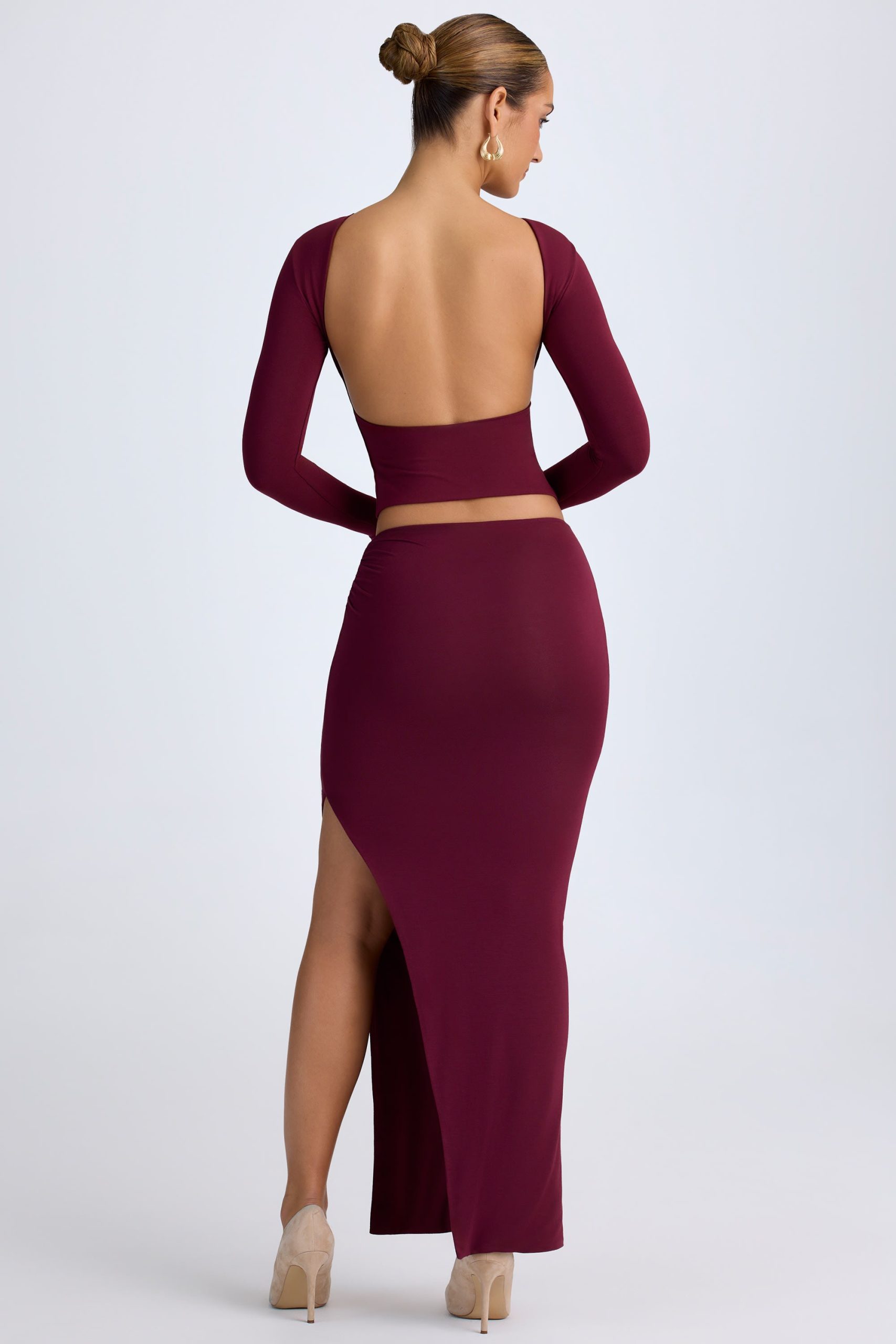 Modal Low-Rise Maxi Skirt in Wine Red - Image 2