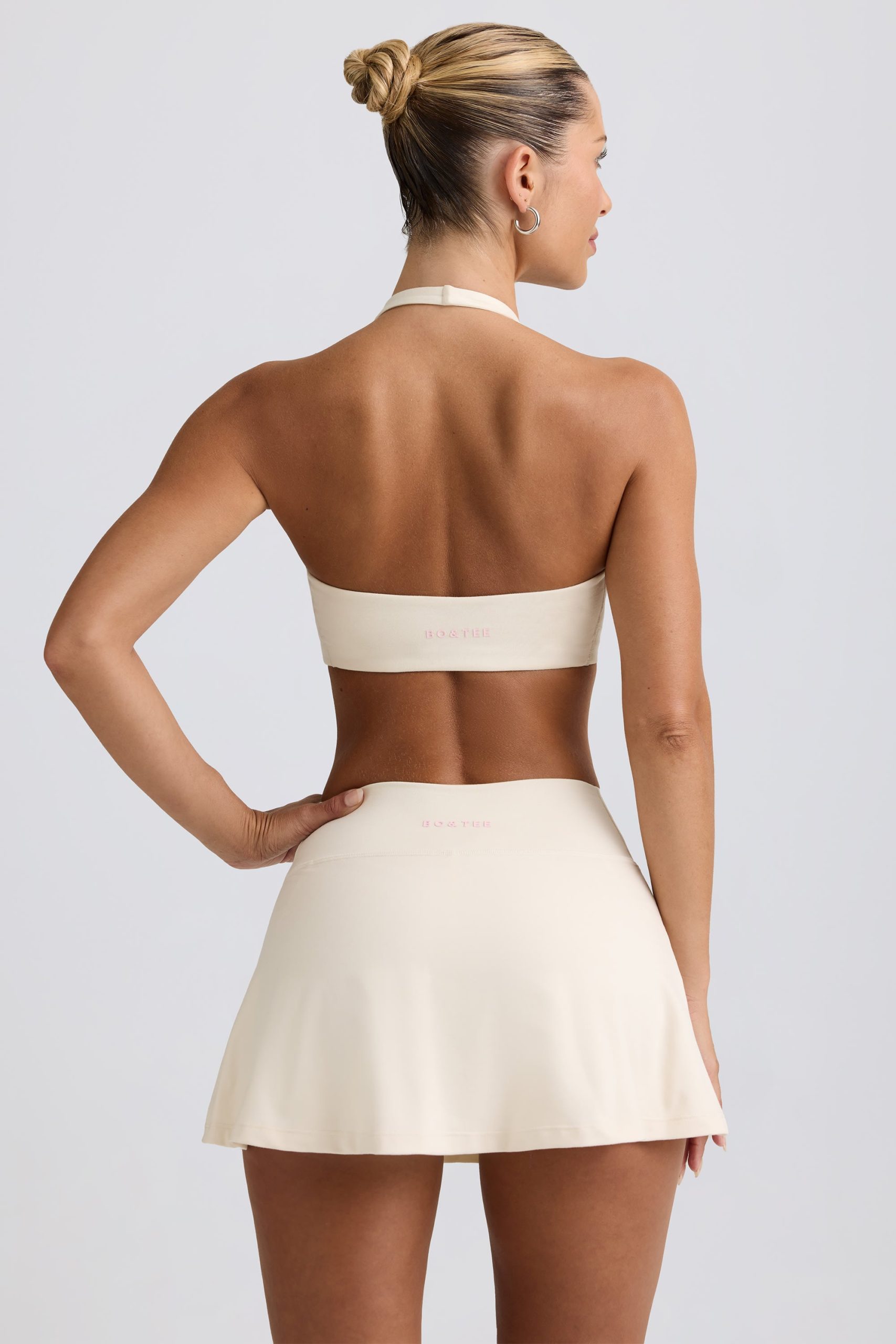 Brushed Jersey Crossover Mini Skort in Ivory Marl - Image 2