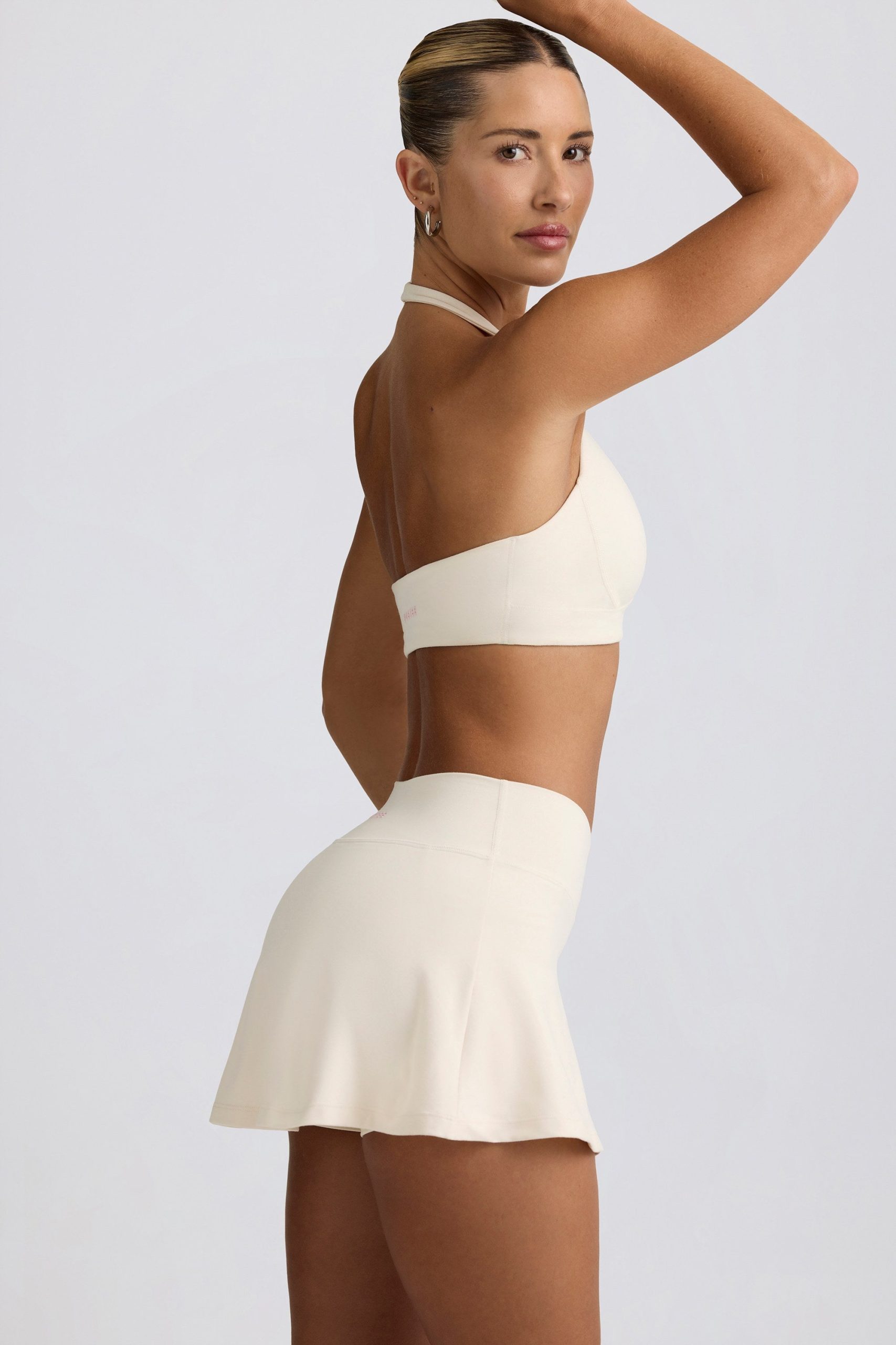 Brushed Jersey Crossover Mini Skort in Ivory Marl - Image 5