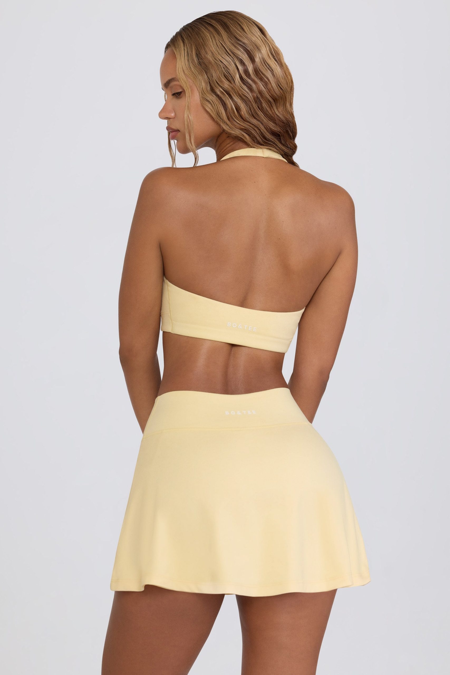 Brushed Jersey Crossover Mini Skort in Lemon Marl - Image 2