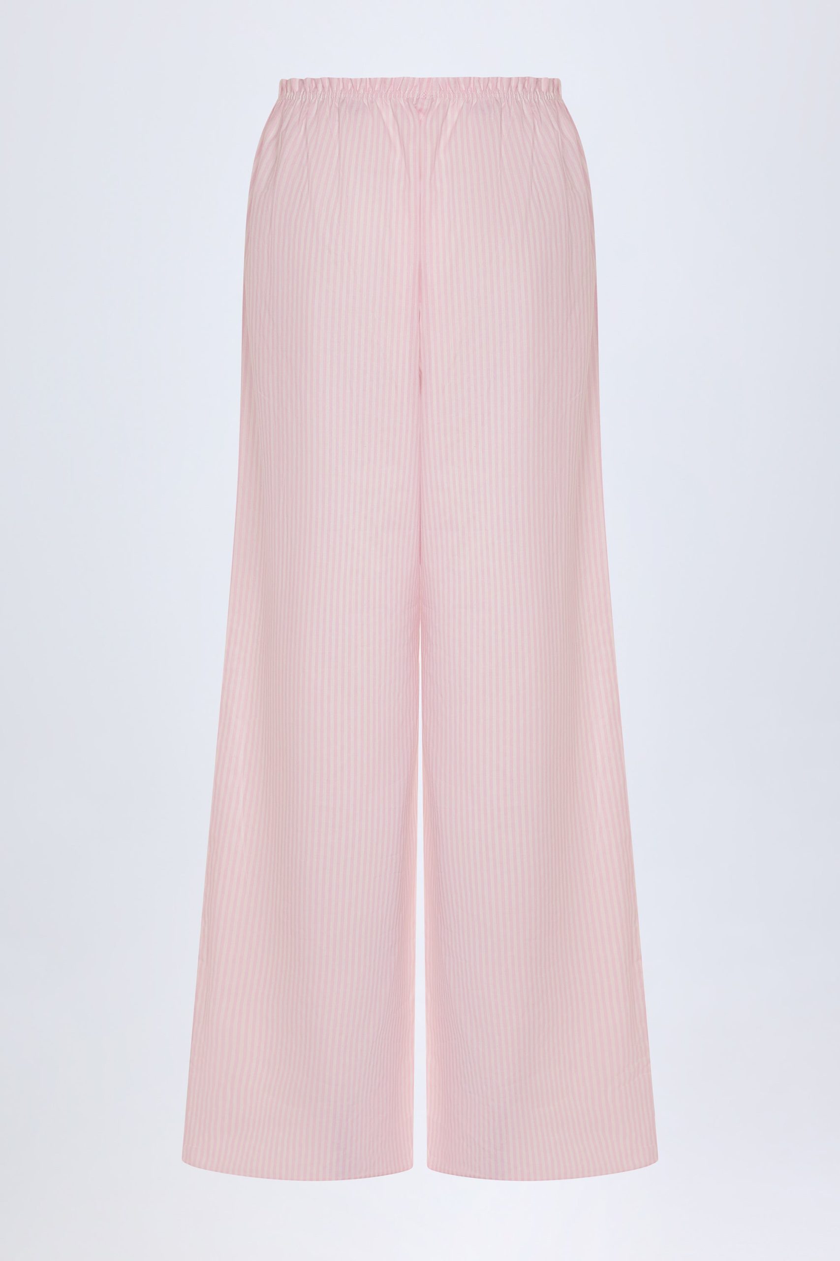 Wide-Leg Cotton-Poplin Trousers in Pink White Stripe - Image 3