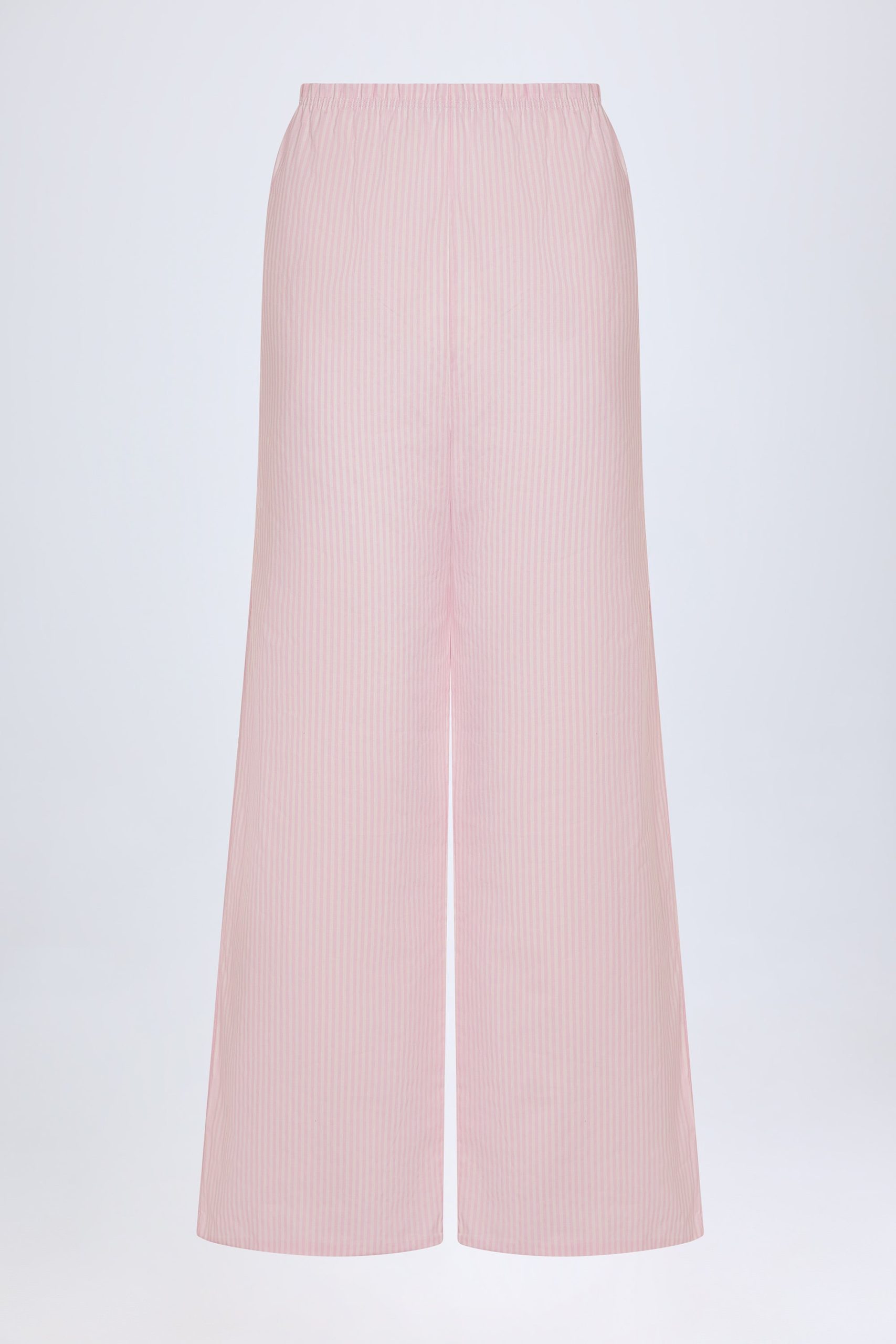 Wide-Leg Cotton-Poplin Trousers in Pink White Stripe - Image 4