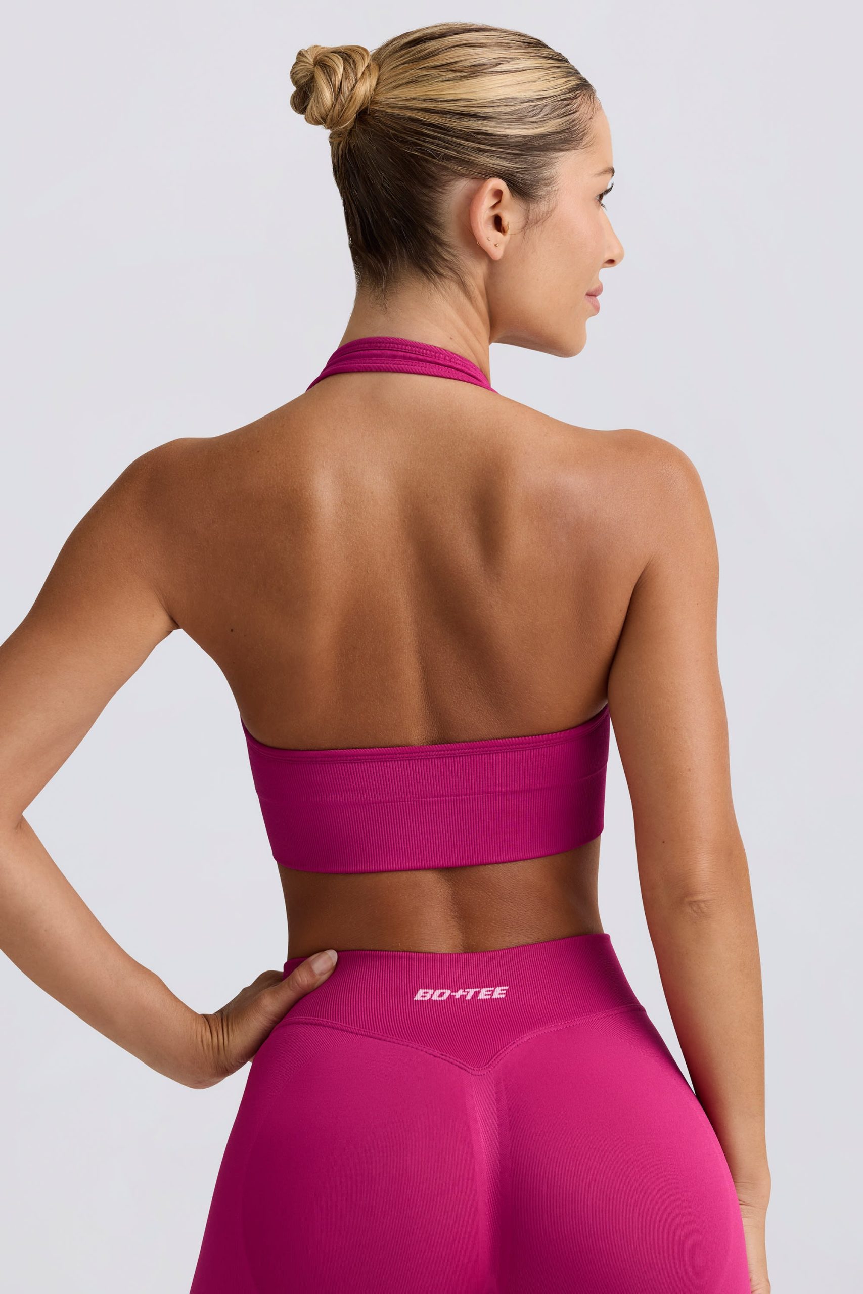 Define Luxe Halterneck Sports Bra in Berry - Image 2