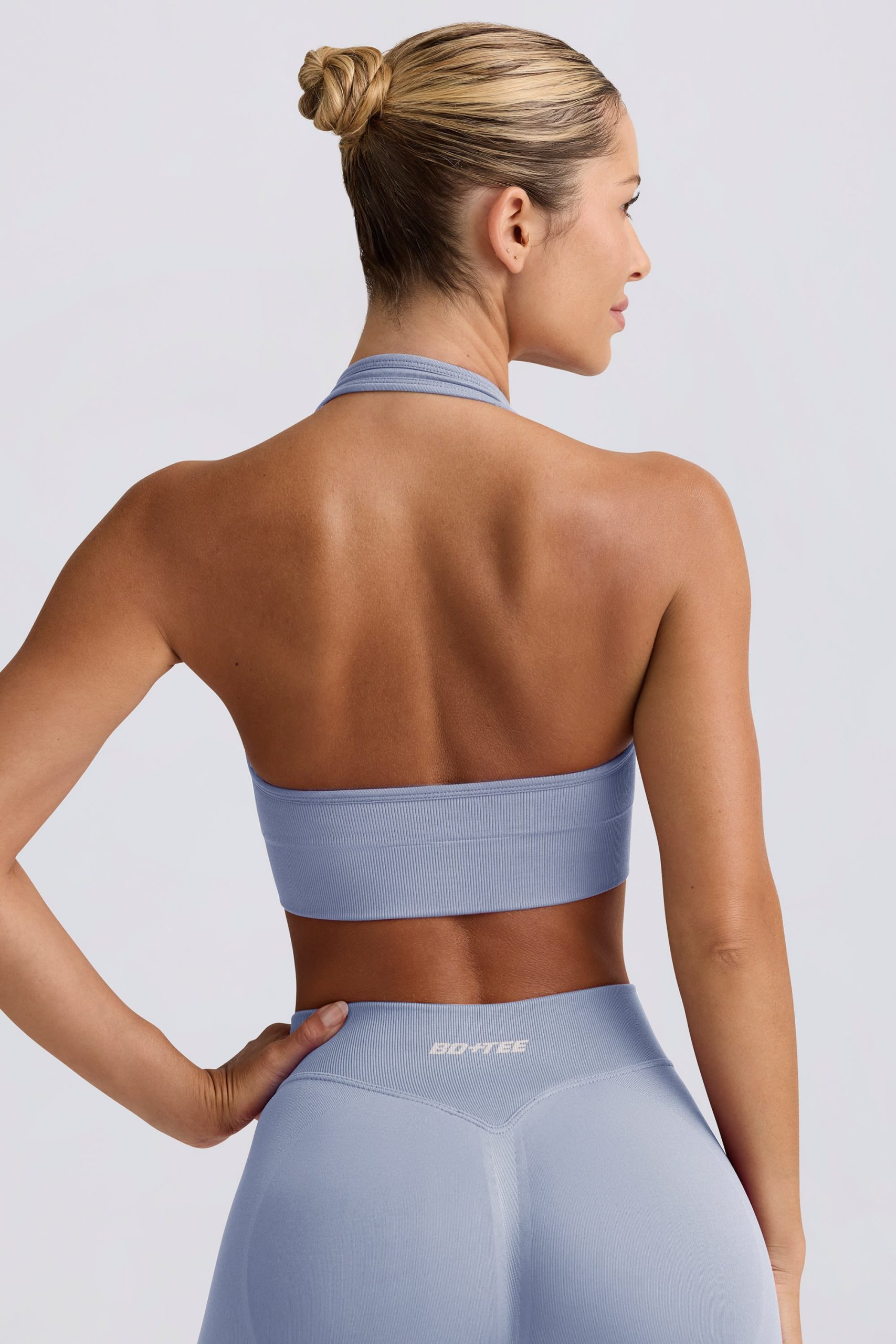 Define Luxe Halterneck Sports Bra in Blue Grey - Image 2