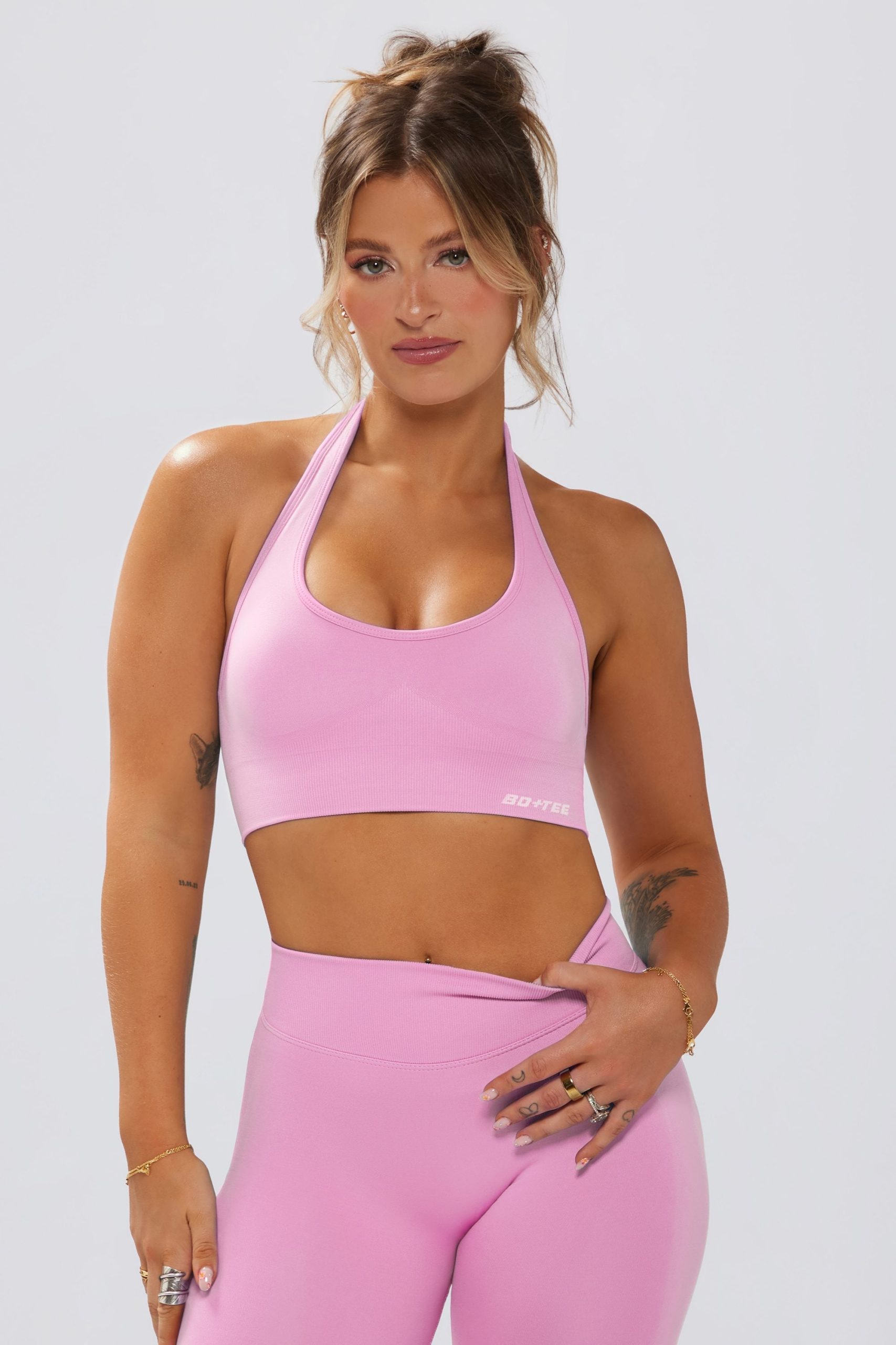 Define Luxe Halterneck Sports Bra in Bubblegum Pink - Image 5