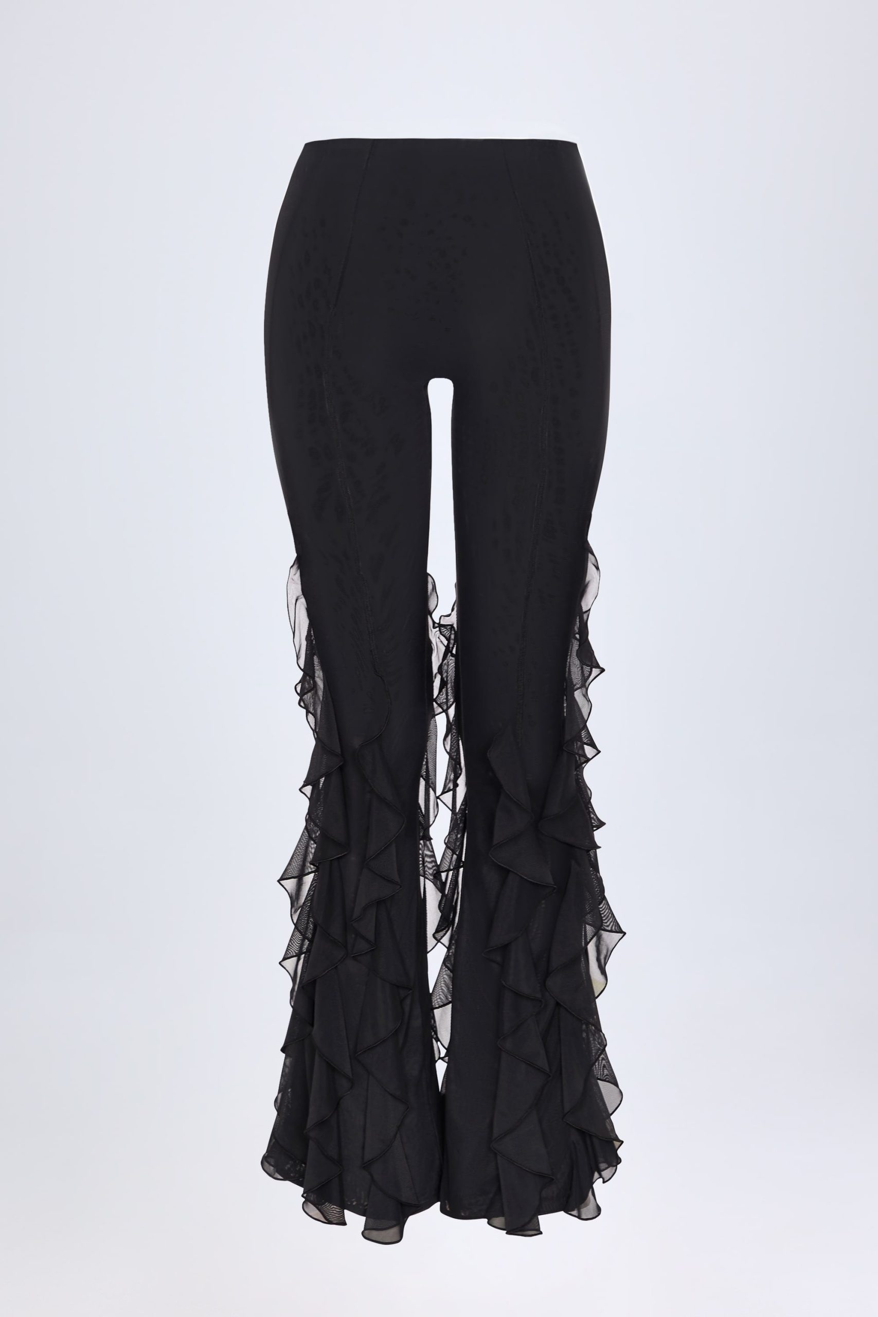 Ruffled Mid-Rise Flared Trousers in Black - Image 6