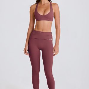 Foldover Mid-Rise Stirrup Leggings in Acai