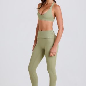 Foldover Mid-Rise Stirrup Leggings in Matcha