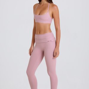 Foldover Mid-Rise Stirrup Leggings in Mauve