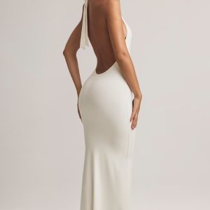 Modal Halterneck Maxi Dress in White