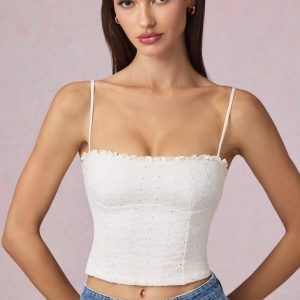 Modal Broderie Anglaise Camisole Top in White