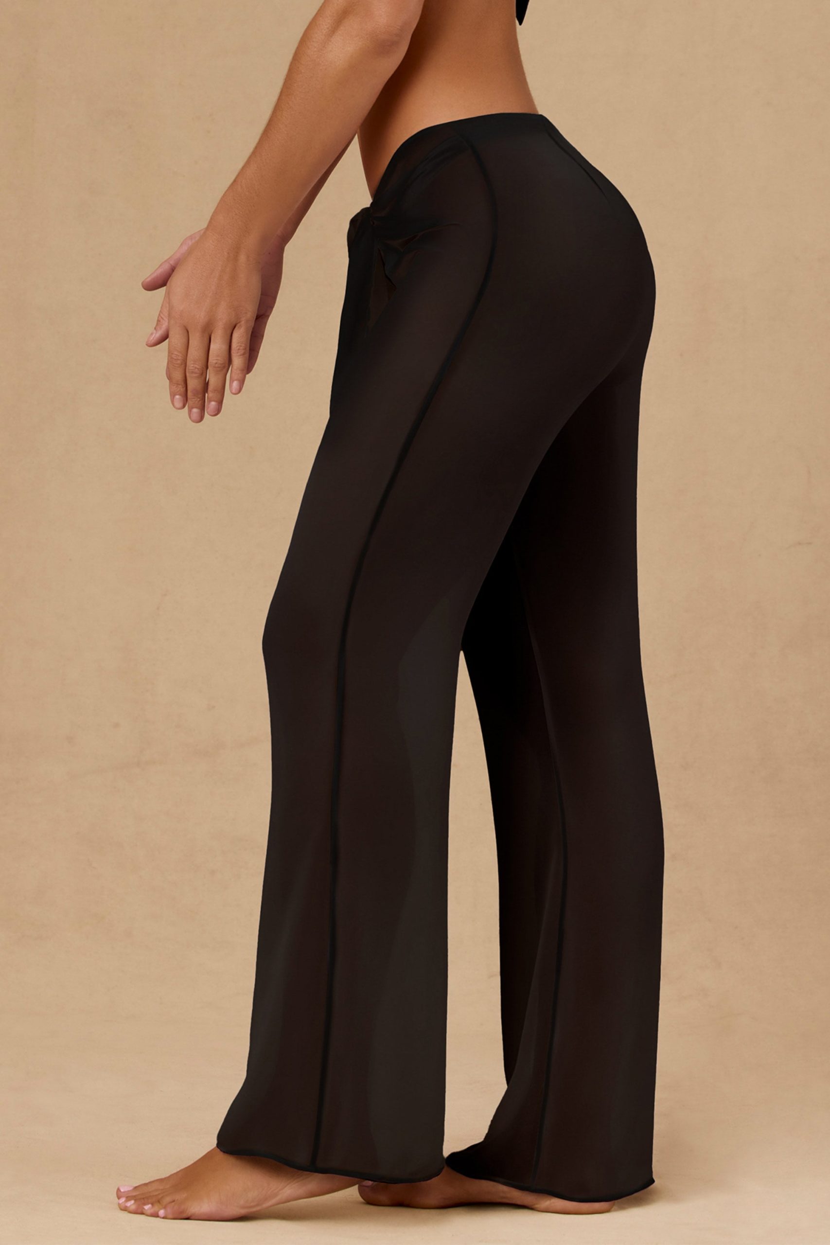 Tie-Front Wide-Leg Trousers in Black - Image 3