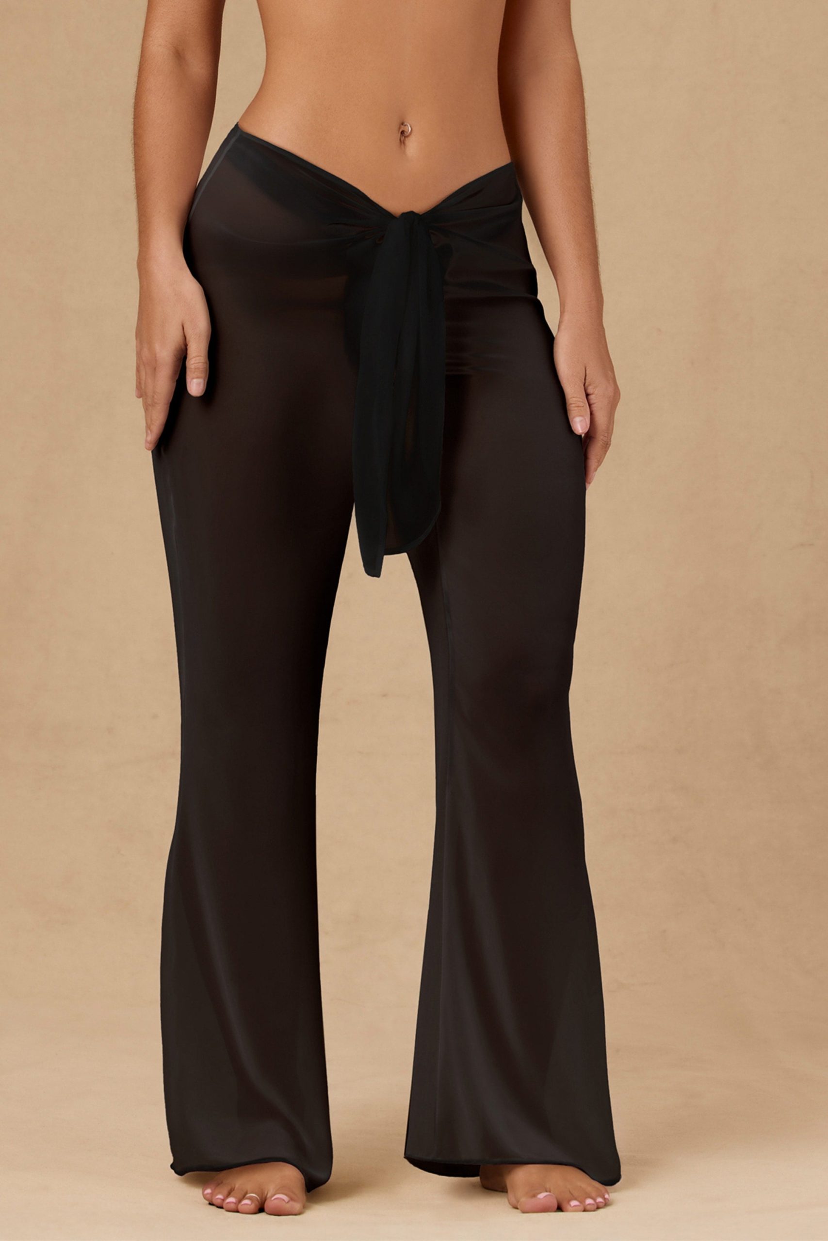 Tie-Front Wide-Leg Trousers in Black - Image 7